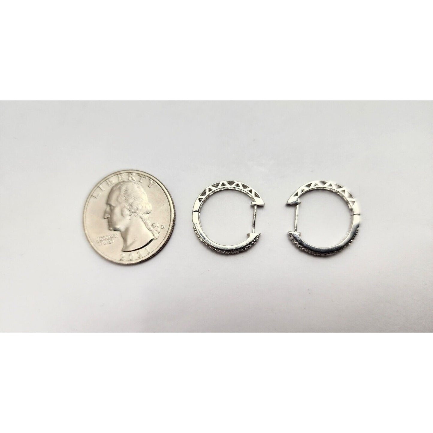 10K White Gold Small Round Diamond Hinged Hoop Earrings