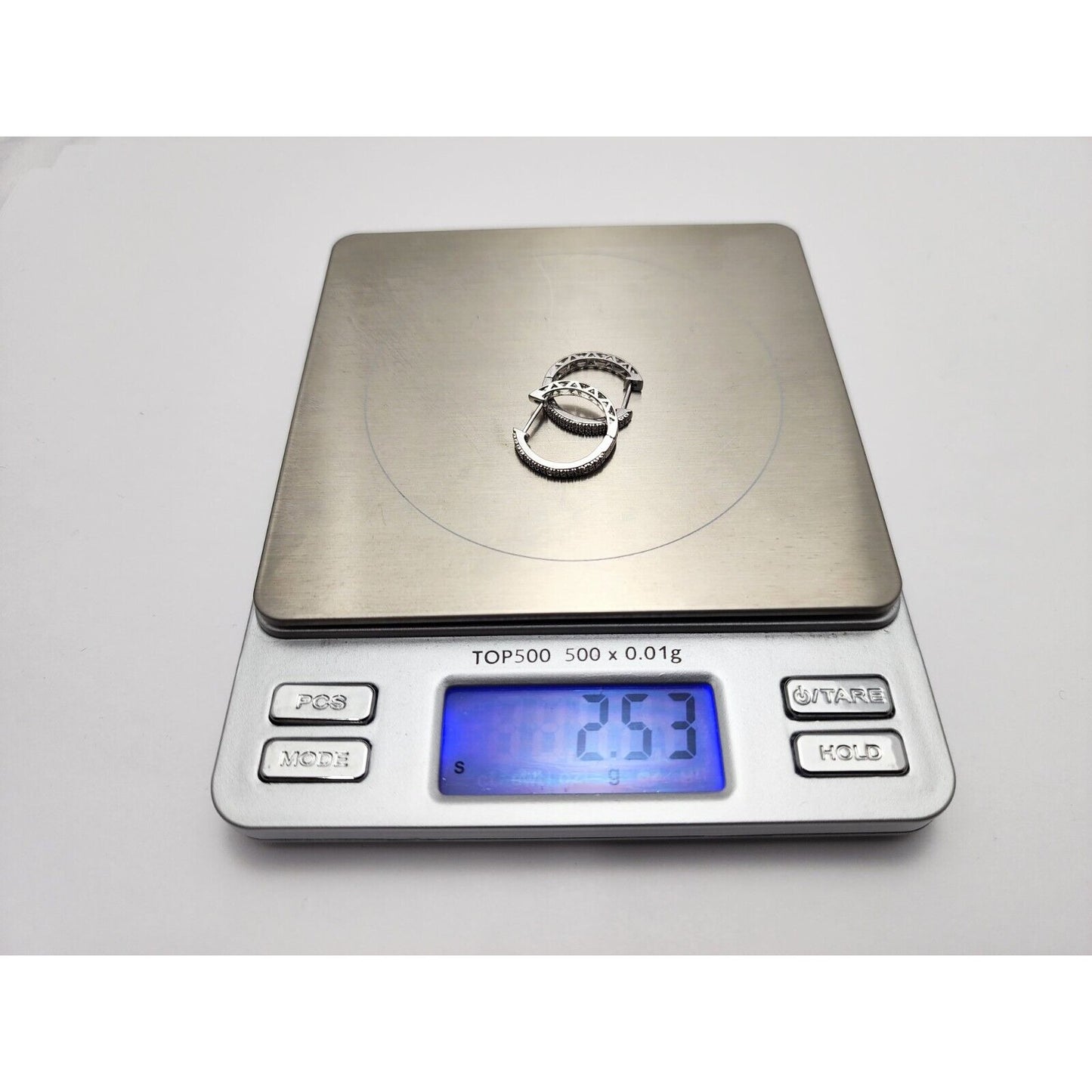 10K White Gold Small Round Diamond Hinged Hoop Earrings