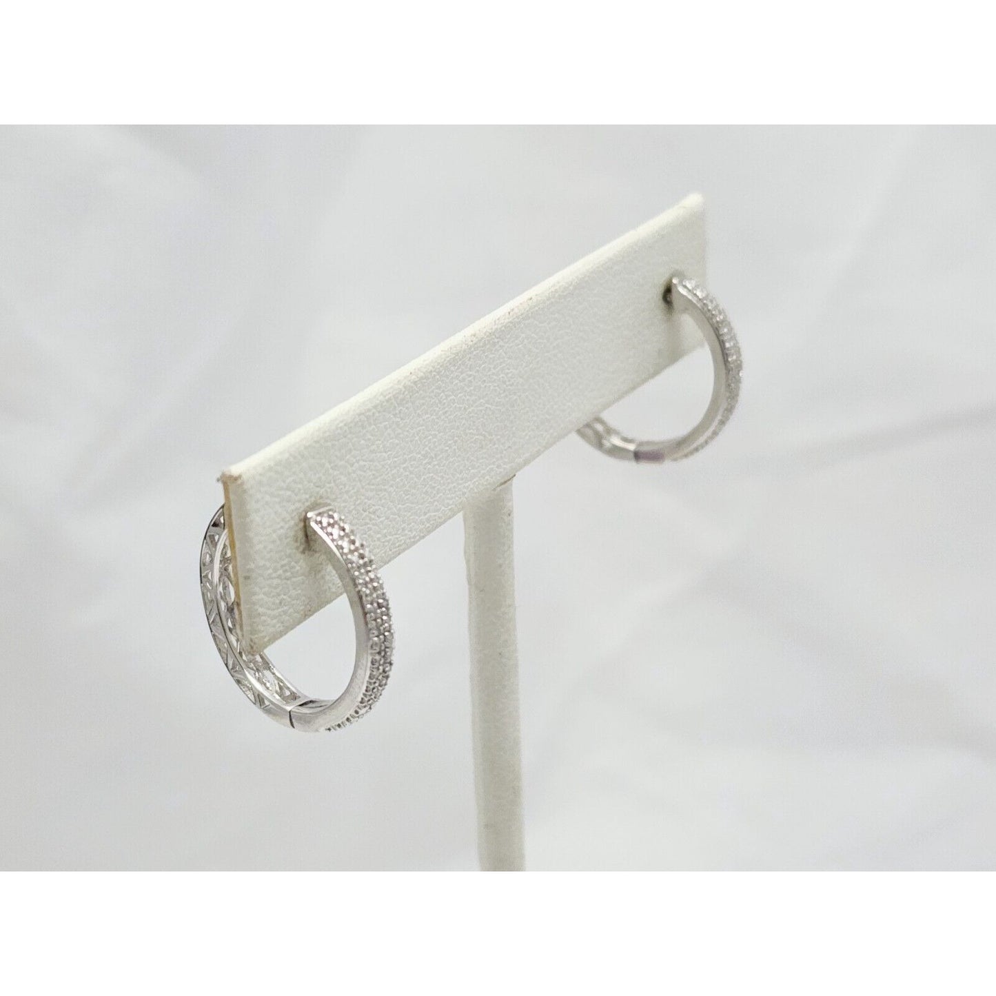 10K White Gold Small Round Diamond Hinged Hoop Earrings