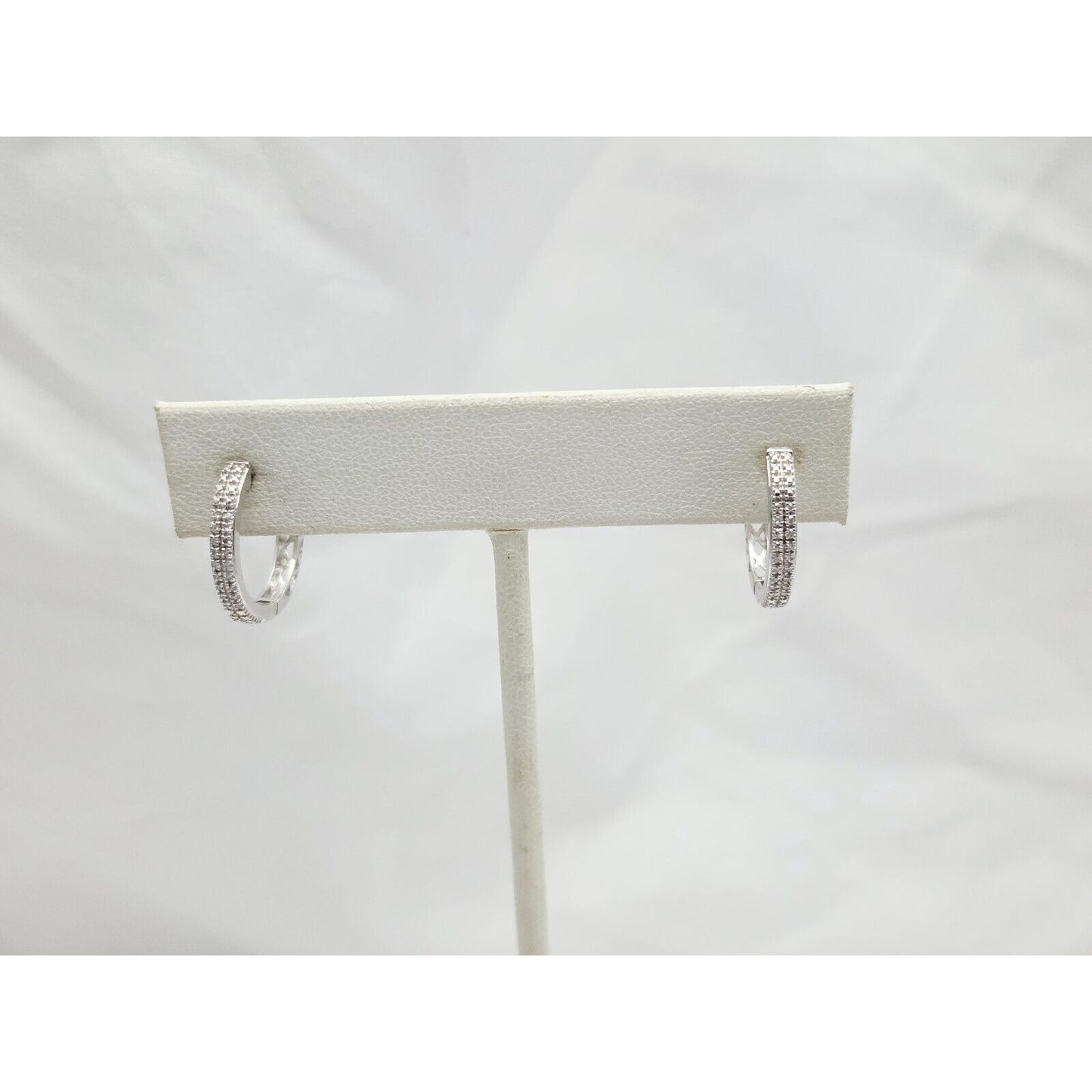 10K White Gold Small Round Diamond Hinged Hoop Earrings