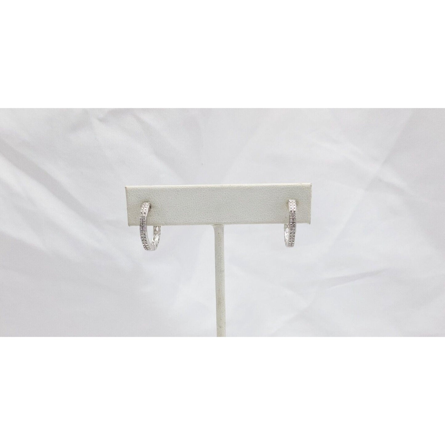 10K White Gold Small Round Diamond Hinged Hoop Earrings