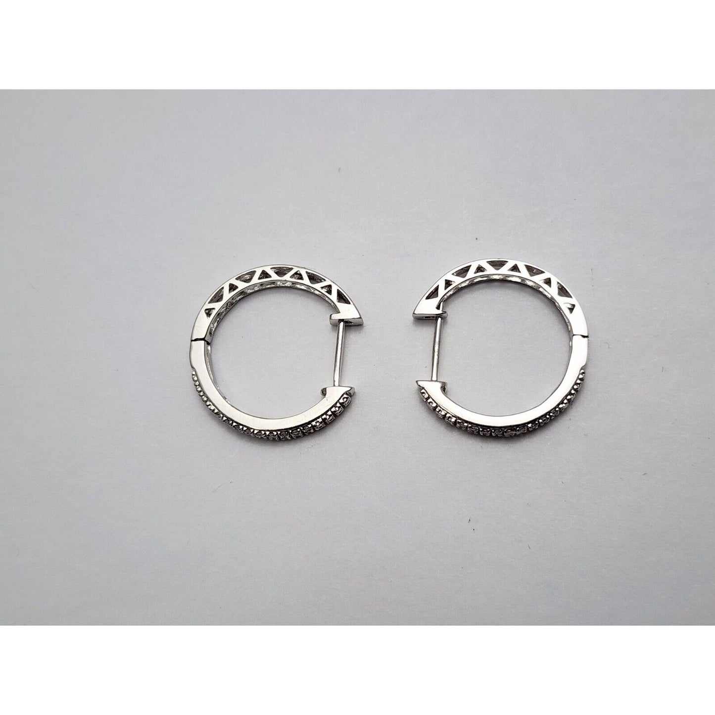 10K White Gold Small Round Diamond Hinged Hoop Earrings