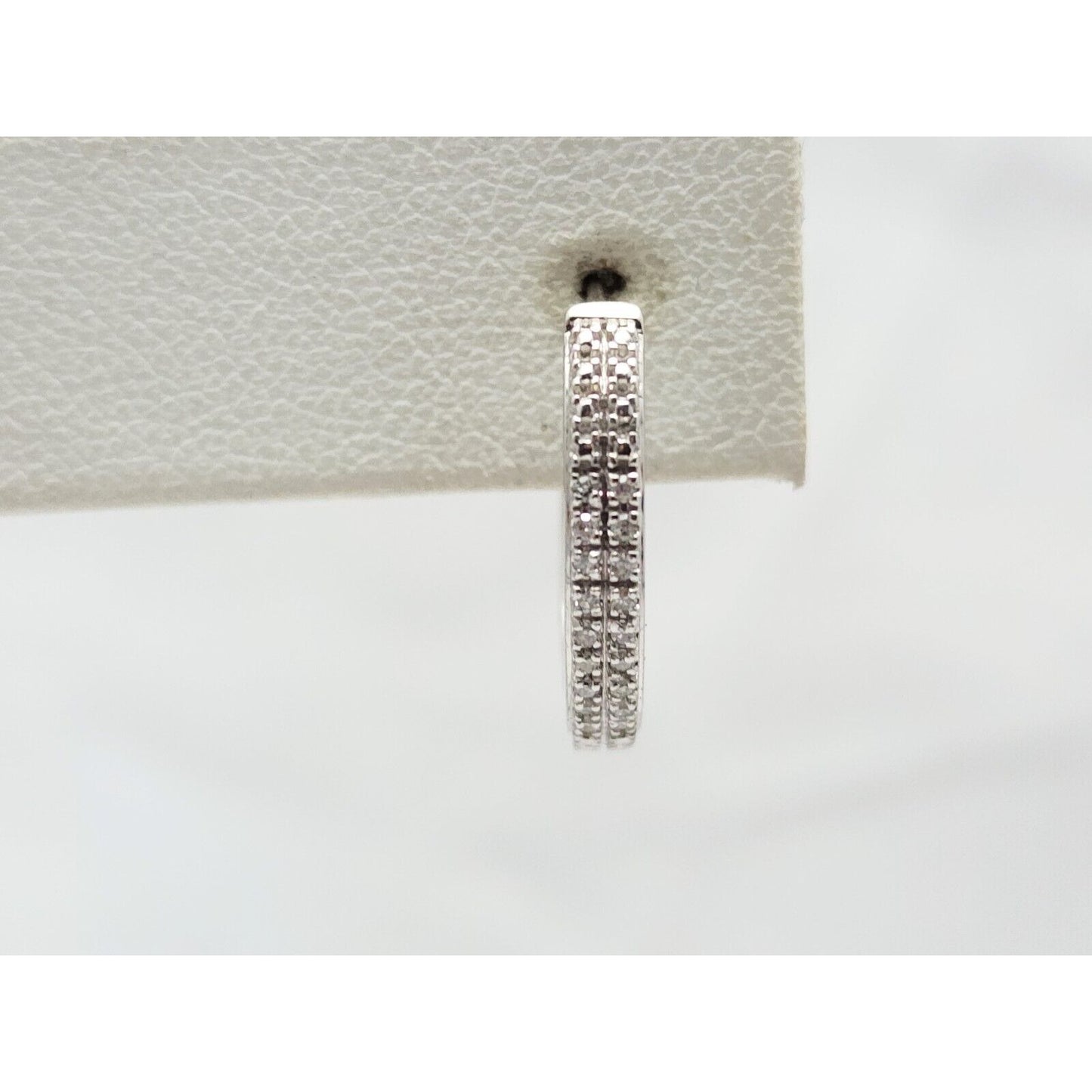 10K White Gold Small Round Diamond Hinged Hoop Earrings