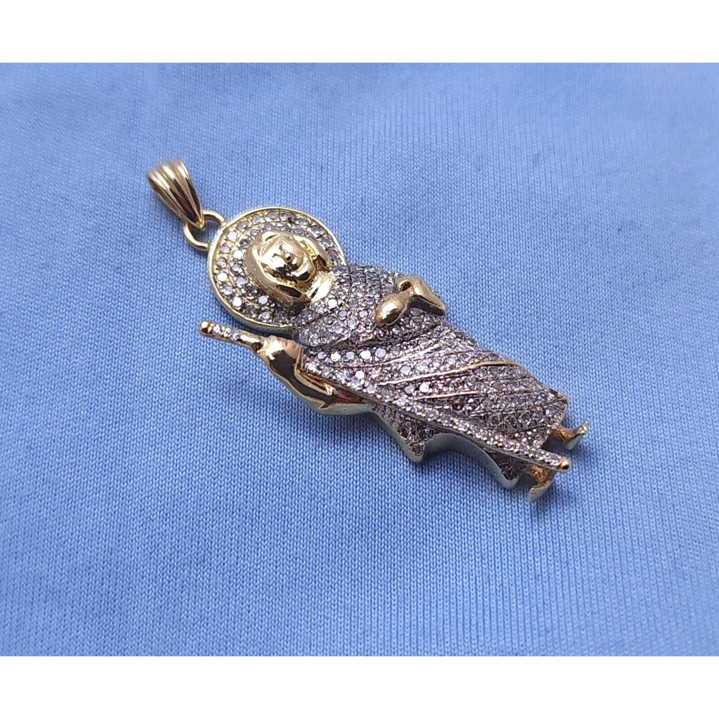 10K Two Tone Gold Religious Saint Jude Diamond Charm Pendant