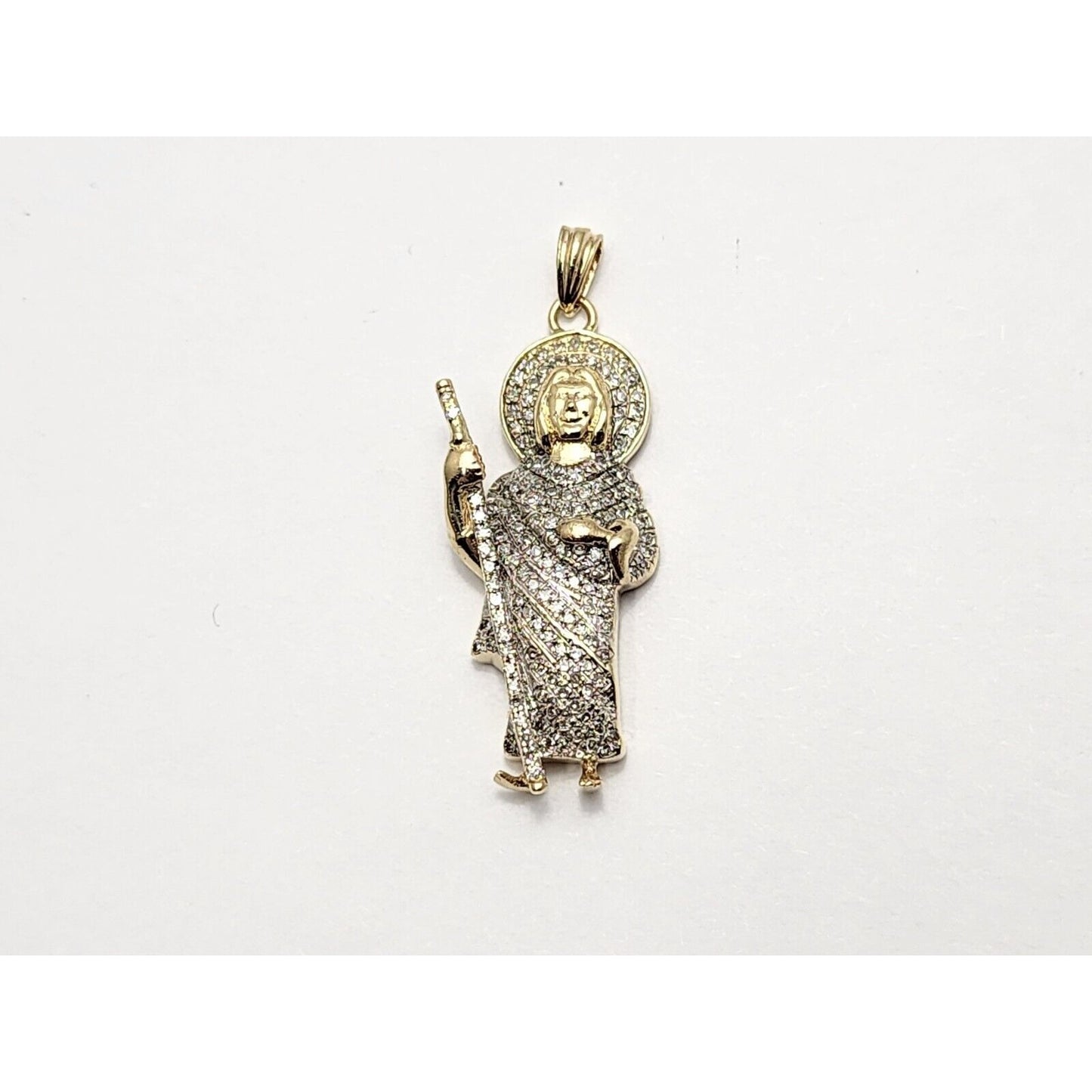 10K Two Tone Gold Religious Saint Jude Diamond Charm Pendant