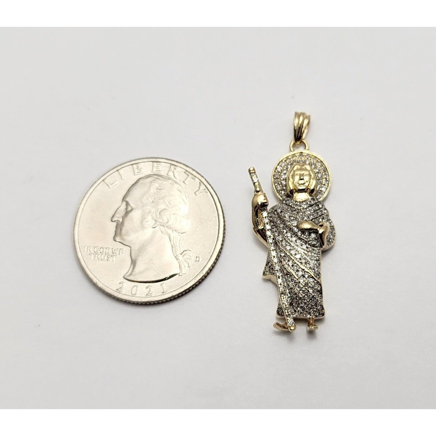 10K Two Tone Gold Religious Saint Jude Diamond Charm Pendant