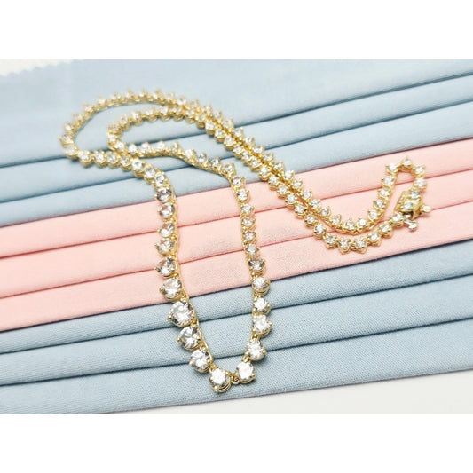 14K Yellow Gold CZ Graduated Link Chain Necklace