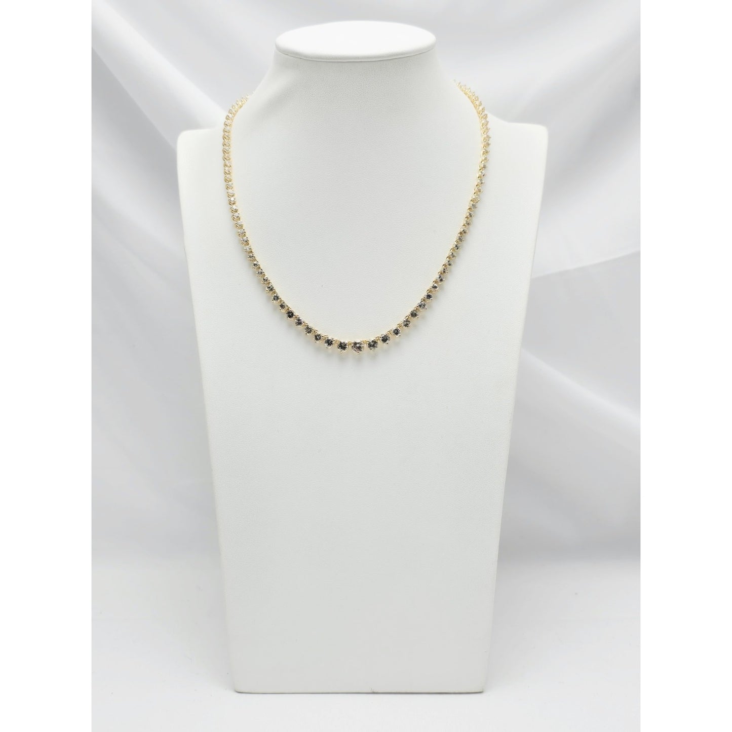 14K Yellow Gold CZ Graduated Link Chain Necklace