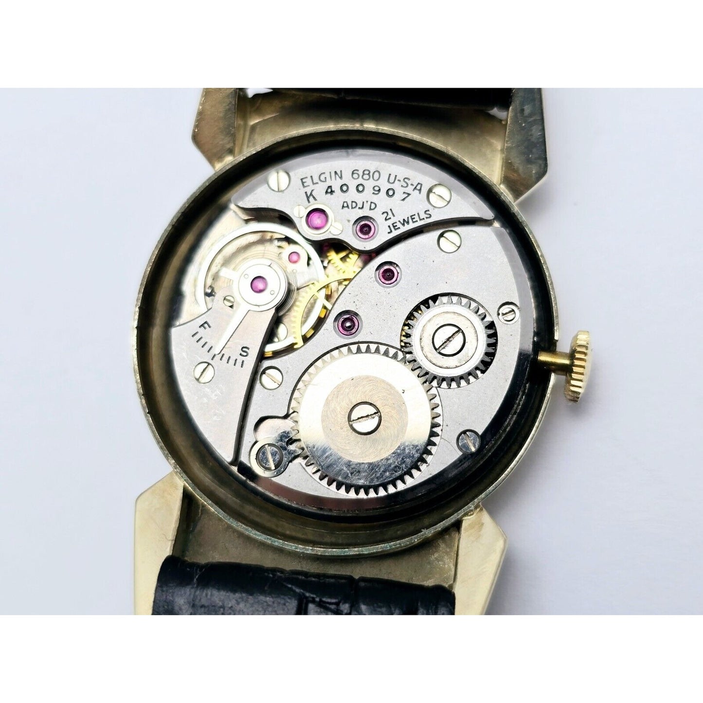Vintage Lord Elgin Black Knight 14K Gold Filled 680 21j Manual Wind Watch 27mm