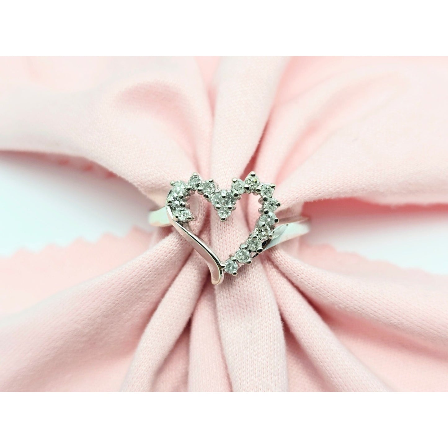 10K White Gold Open Heart Diamond Ring