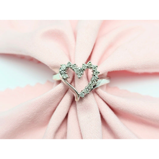10K White Gold Open Heart Diamond Ring