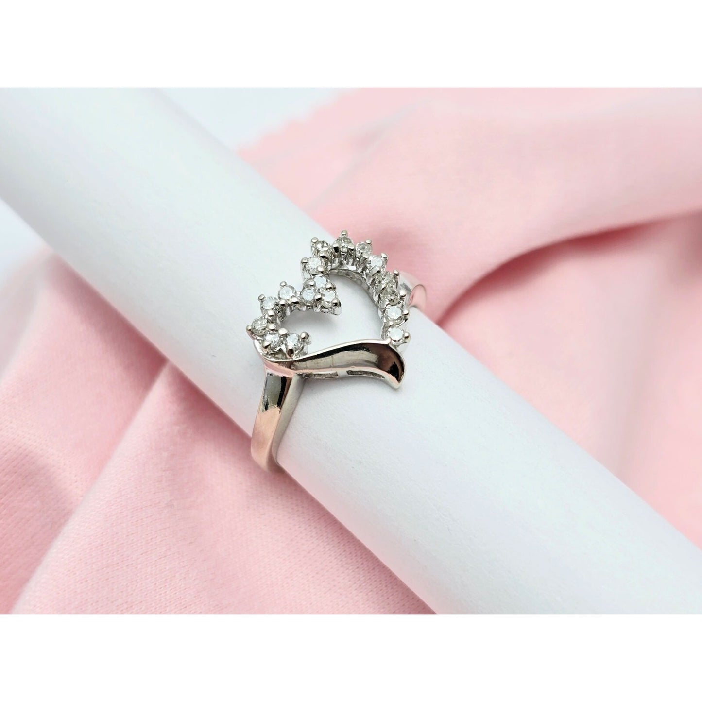 10K White Gold Open Heart Diamond Ring