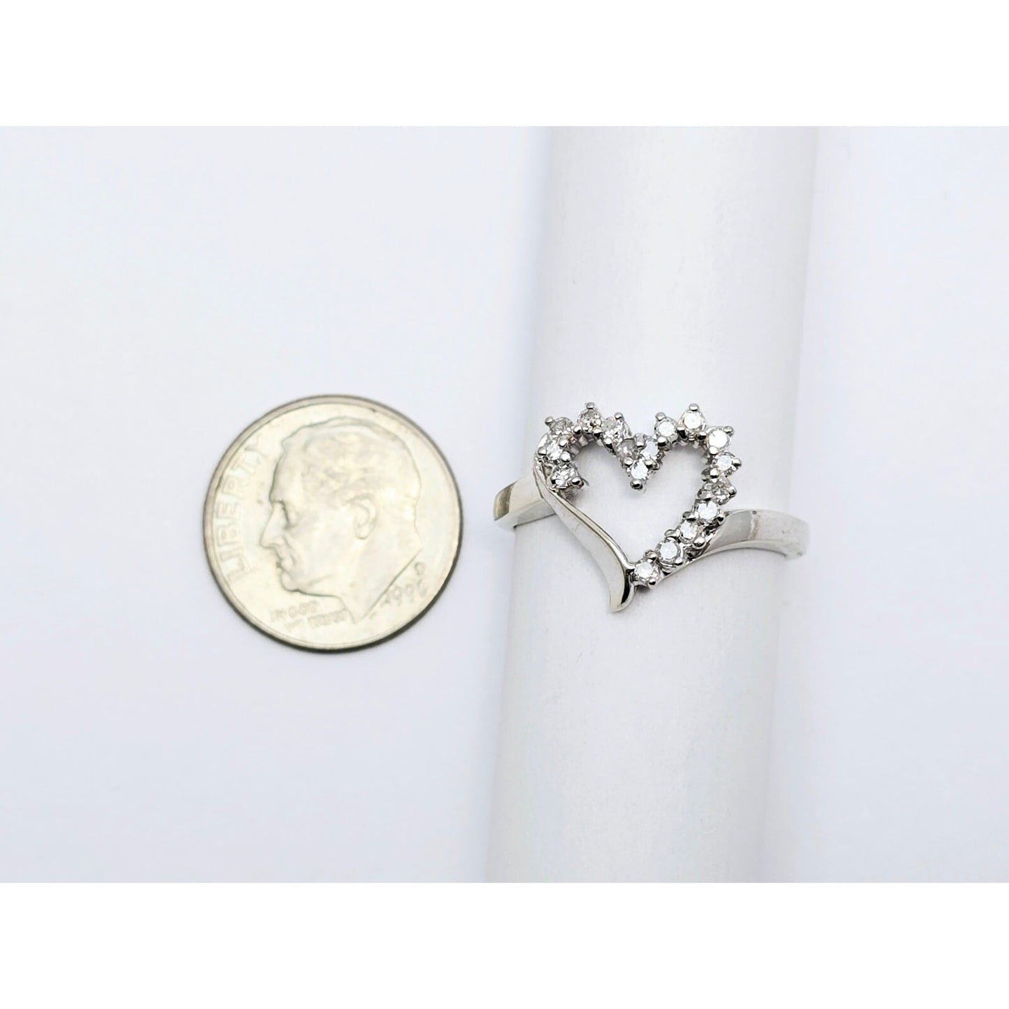 10K White Gold Open Heart Diamond Ring