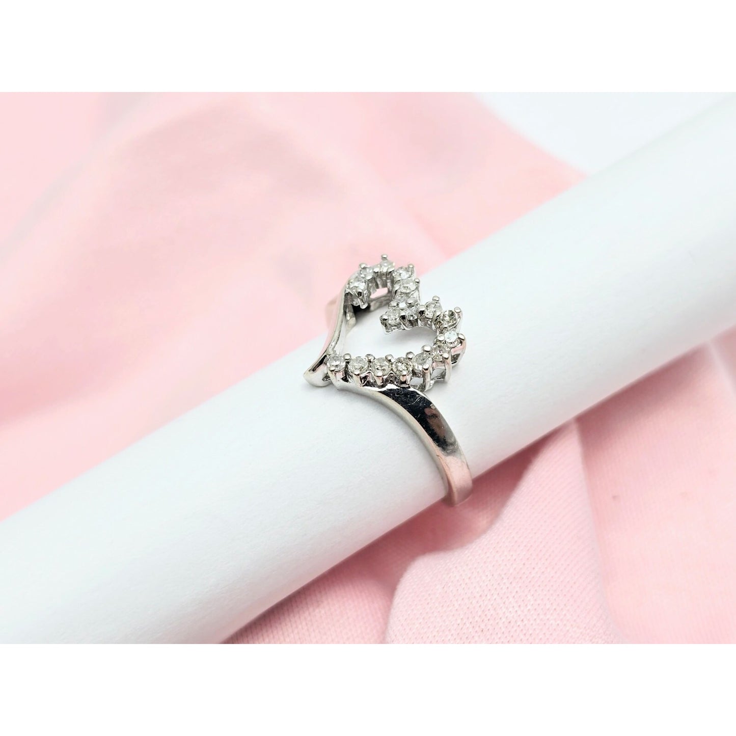 10K White Gold Open Heart Diamond Ring