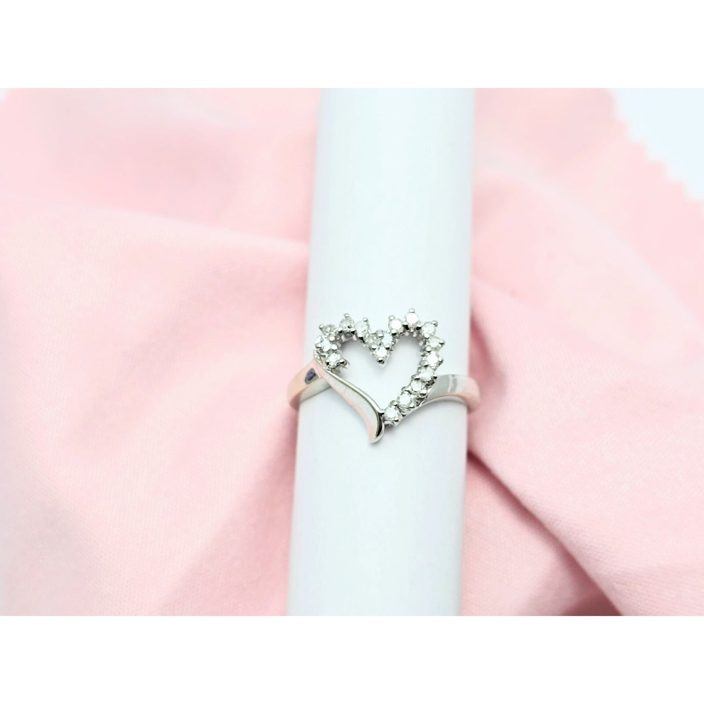 10K White Gold Open Heart Diamond Ring