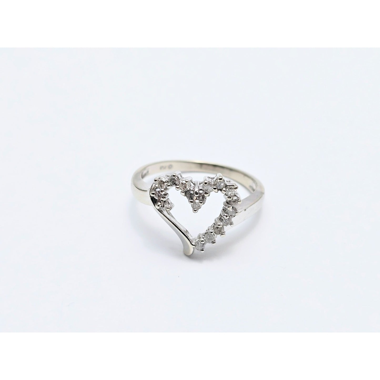 10K White Gold Open Heart Diamond Ring