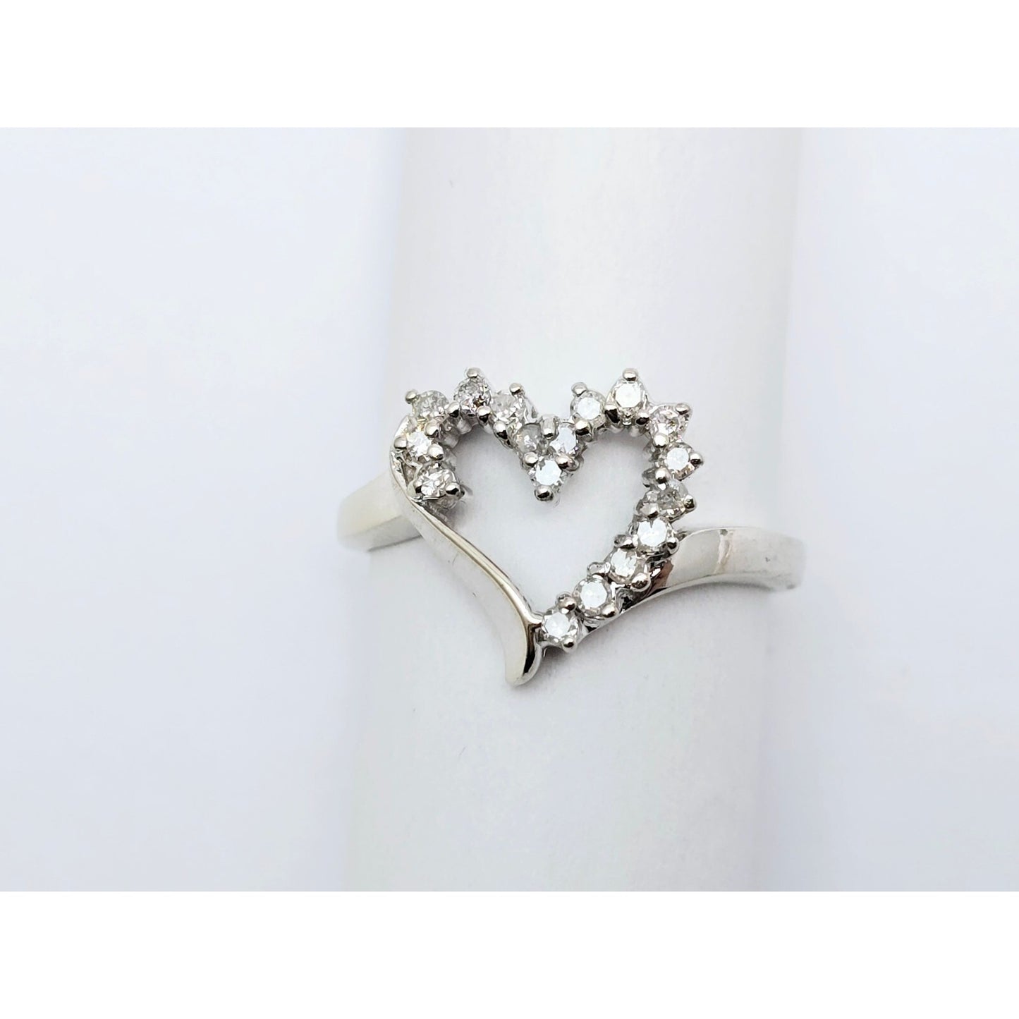 10K White Gold Open Heart Diamond Ring