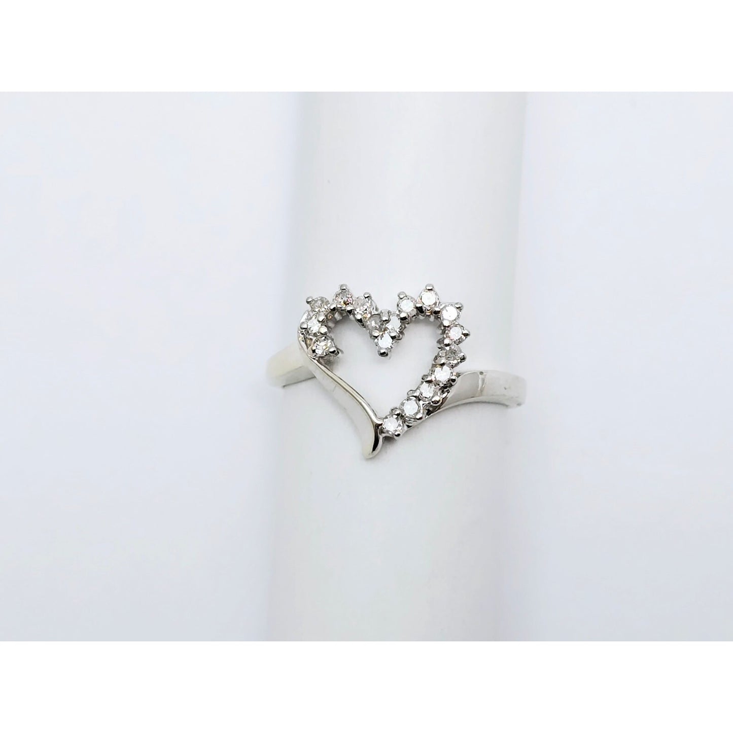 10K White Gold Open Heart Diamond Ring