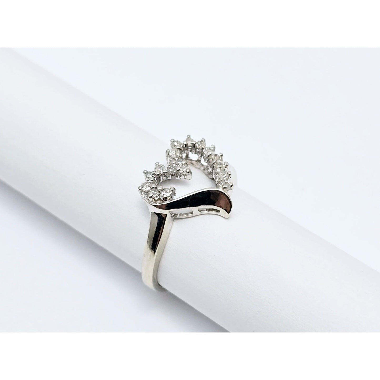 10K White Gold Open Heart Diamond Ring
