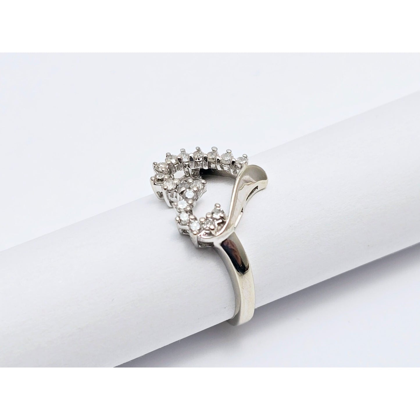 10K White Gold Open Heart Diamond Ring