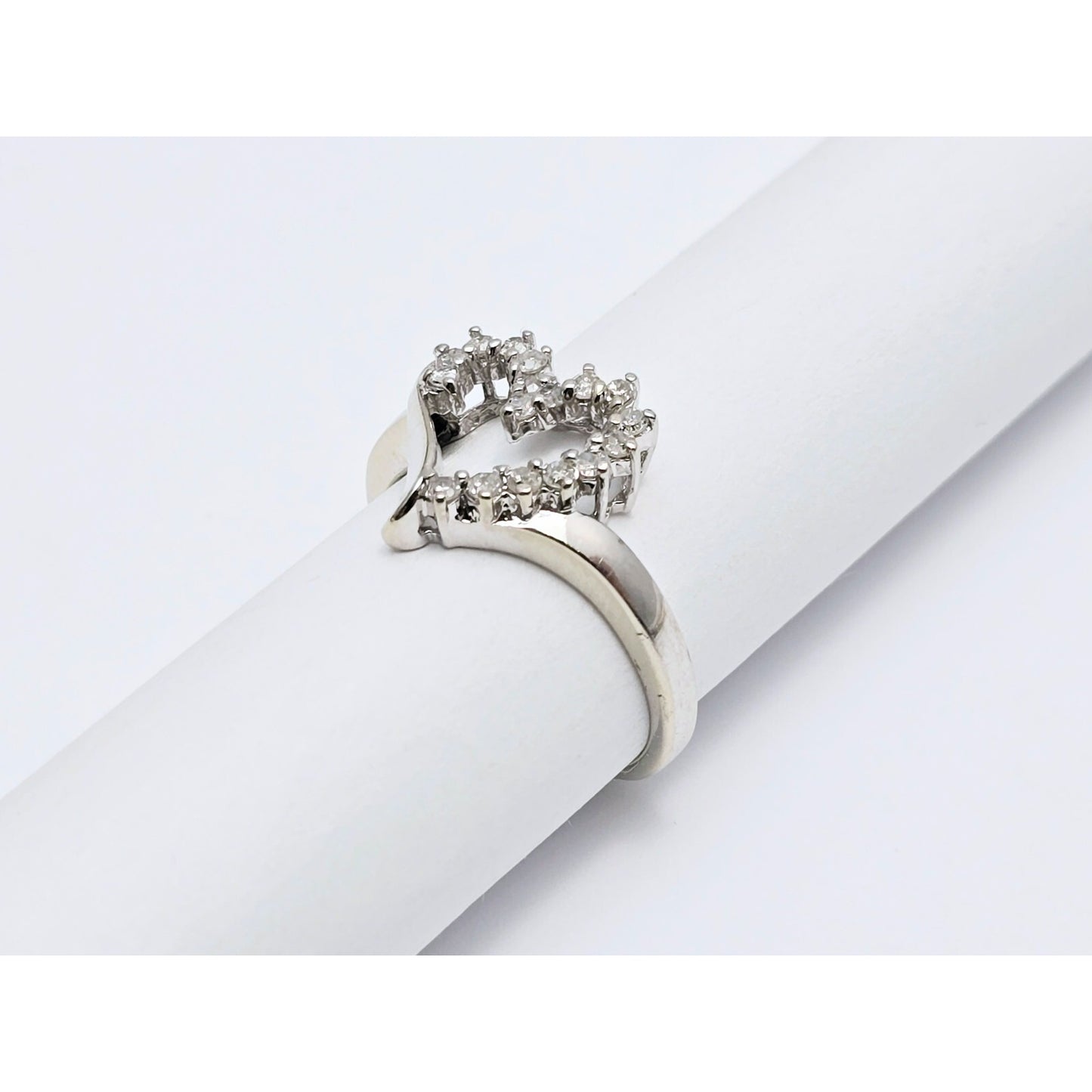 10K White Gold Open Heart Diamond Ring
