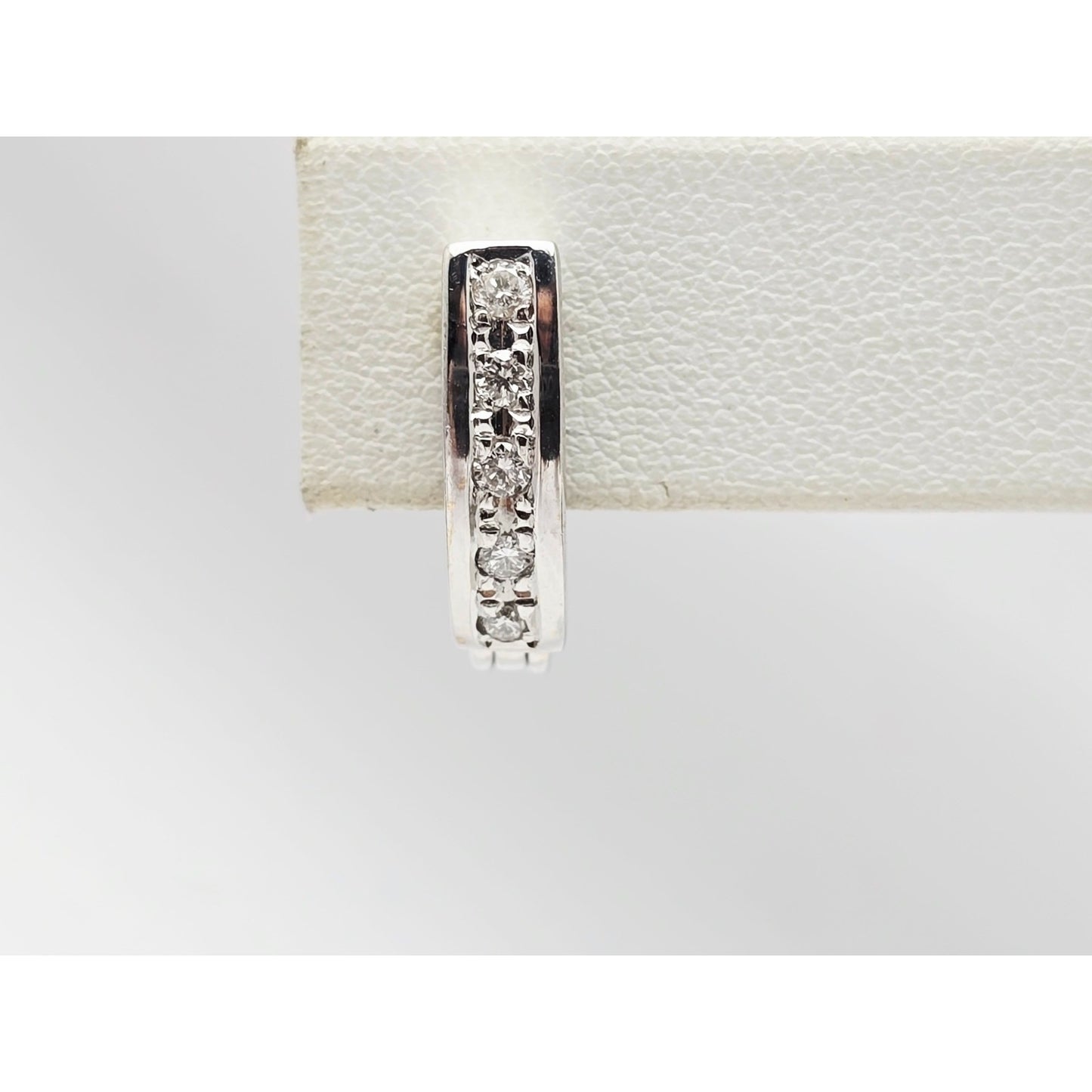 14K White Gold Round Cut Diamond Hinged Half Hoop Earrings