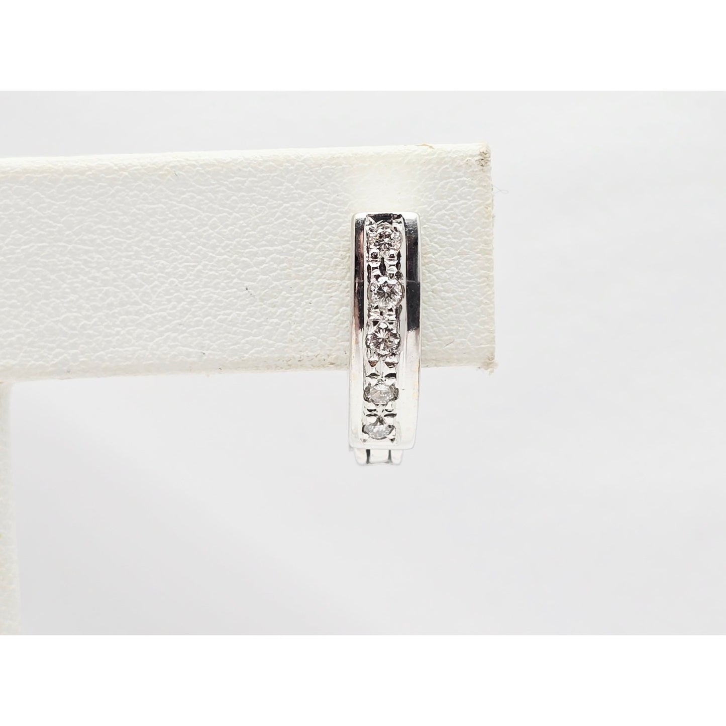 14K White Gold Round Cut Diamond Hinged Half Hoop Earrings