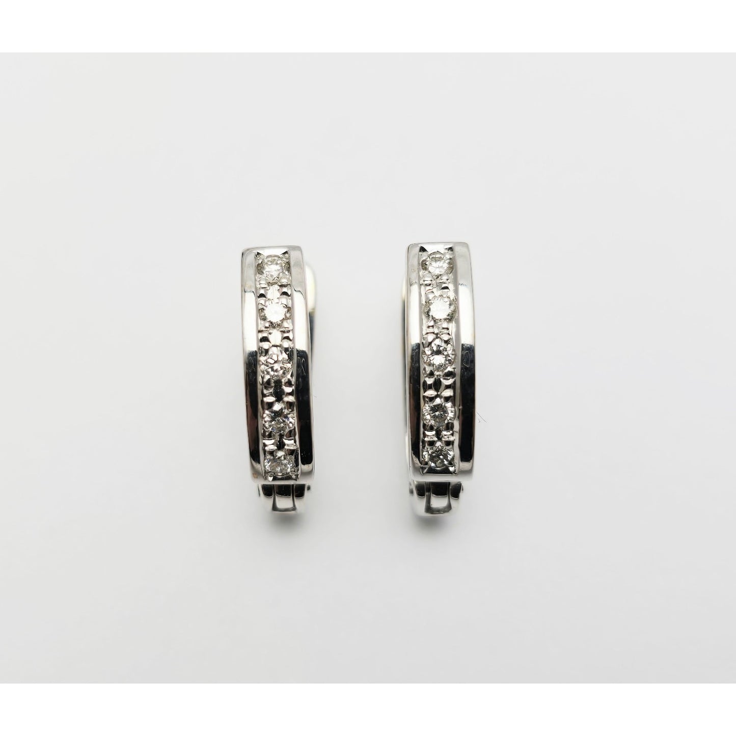 14K White Gold Round Cut Diamond Hinged Half Hoop Earrings