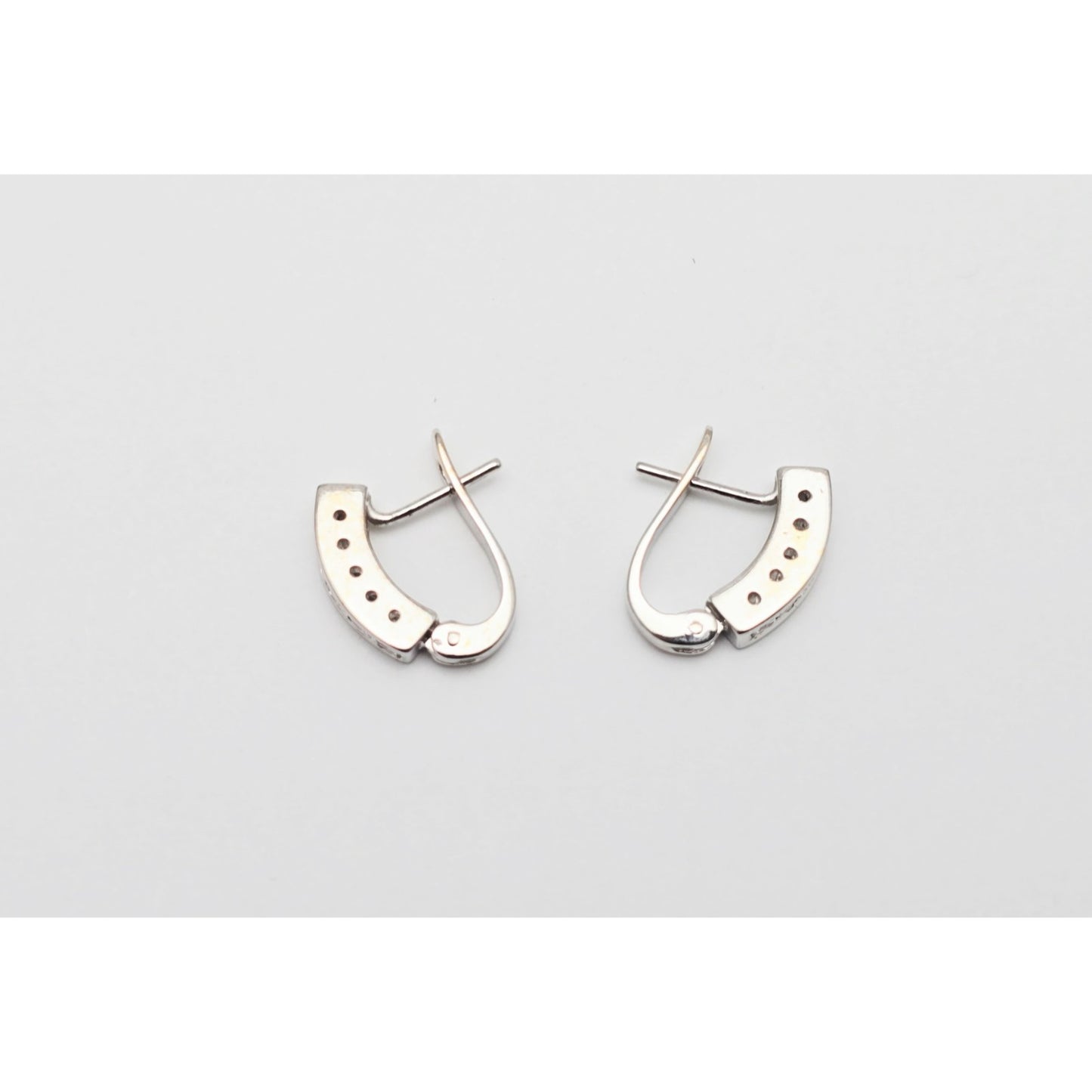 14K White Gold Round Cut Diamond Hinged Half Hoop Earrings