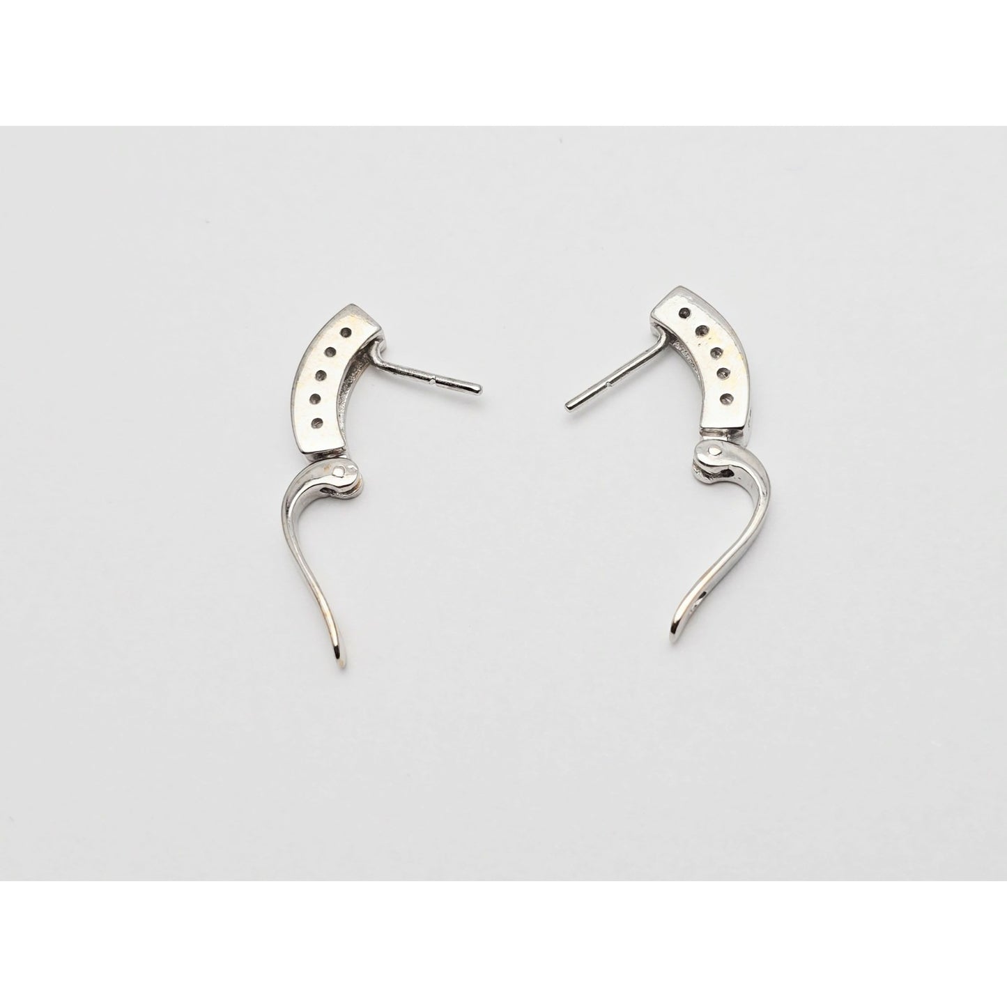 14K White Gold Round Cut Diamond Hinged Half Hoop Earrings