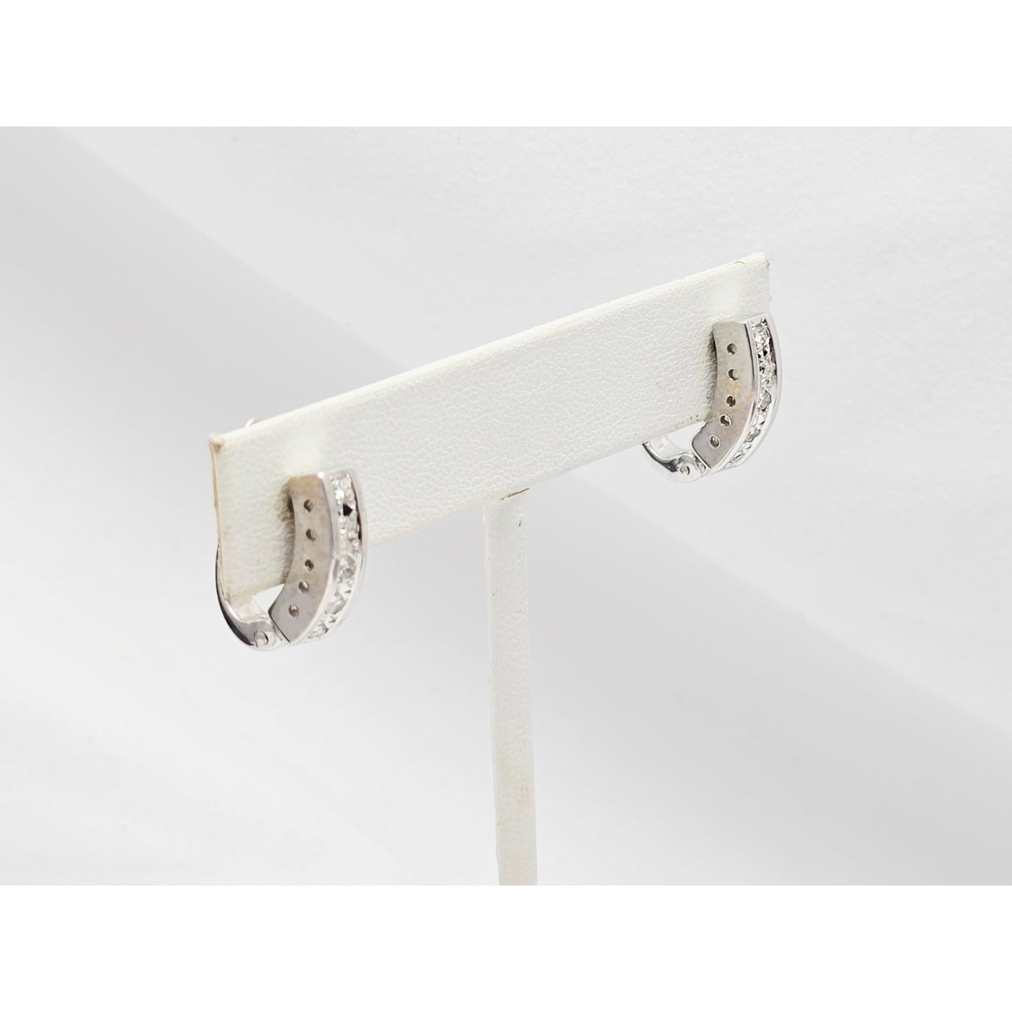 14K White Gold Round Cut Diamond Hinged Half Hoop Earrings