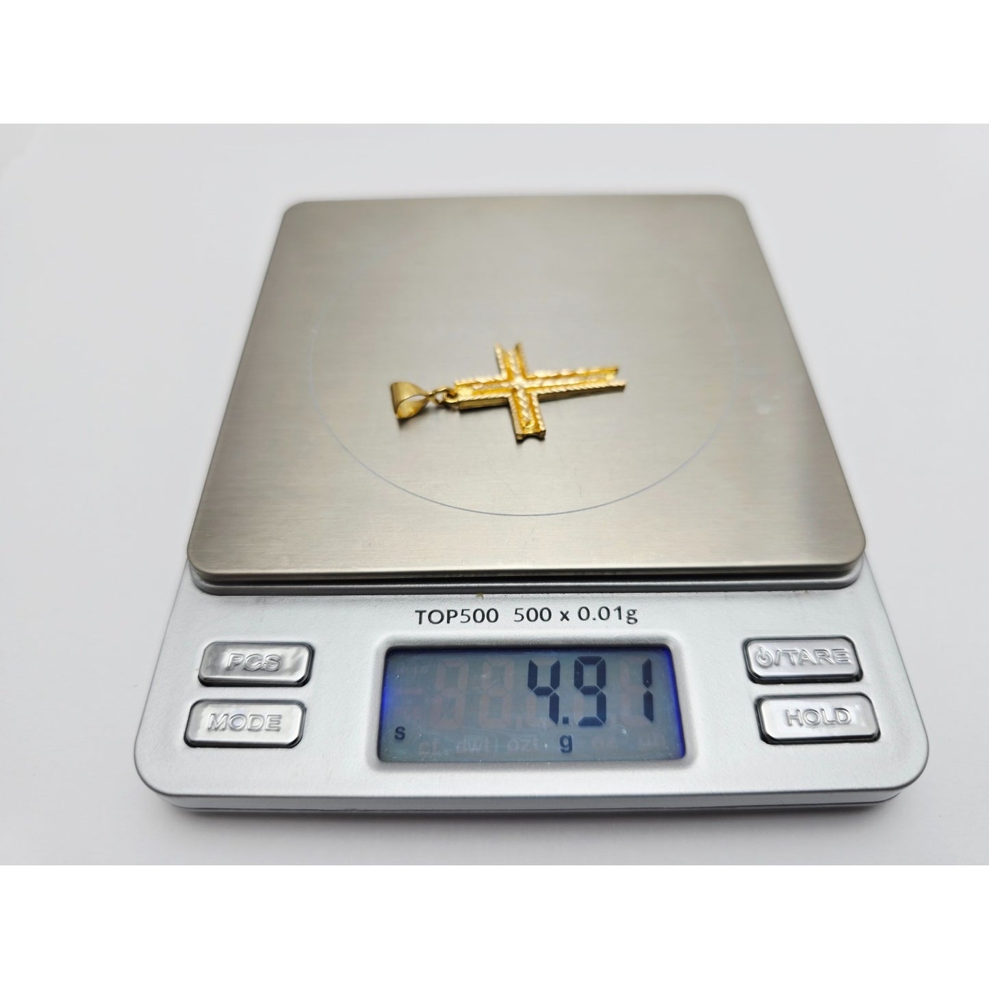 21K Yellow Gold Diamond Cut Religious Cross Pendant Charm