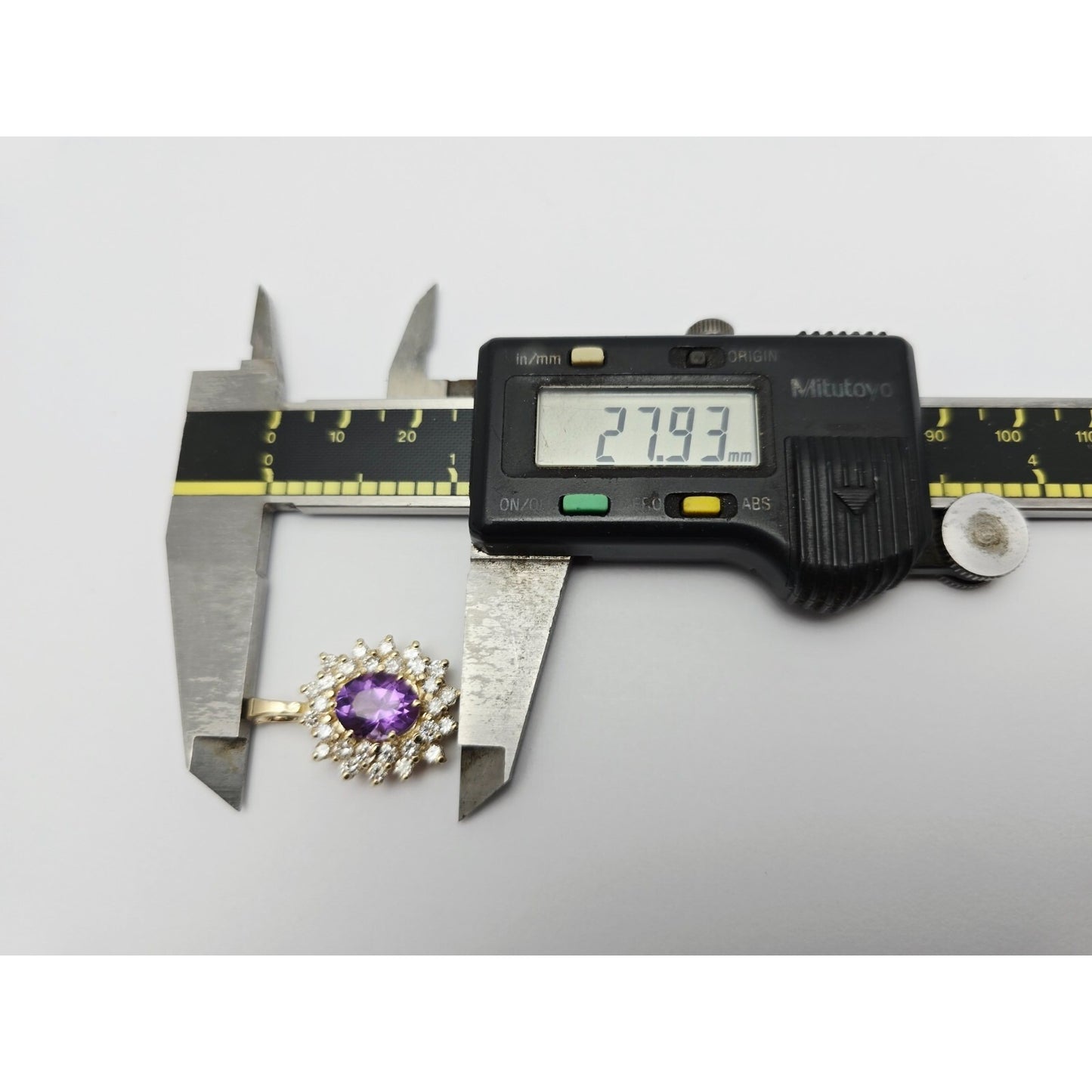 14K Yellow Gold Flower Halo Amethyst & Diamond Drop Charm Pendant