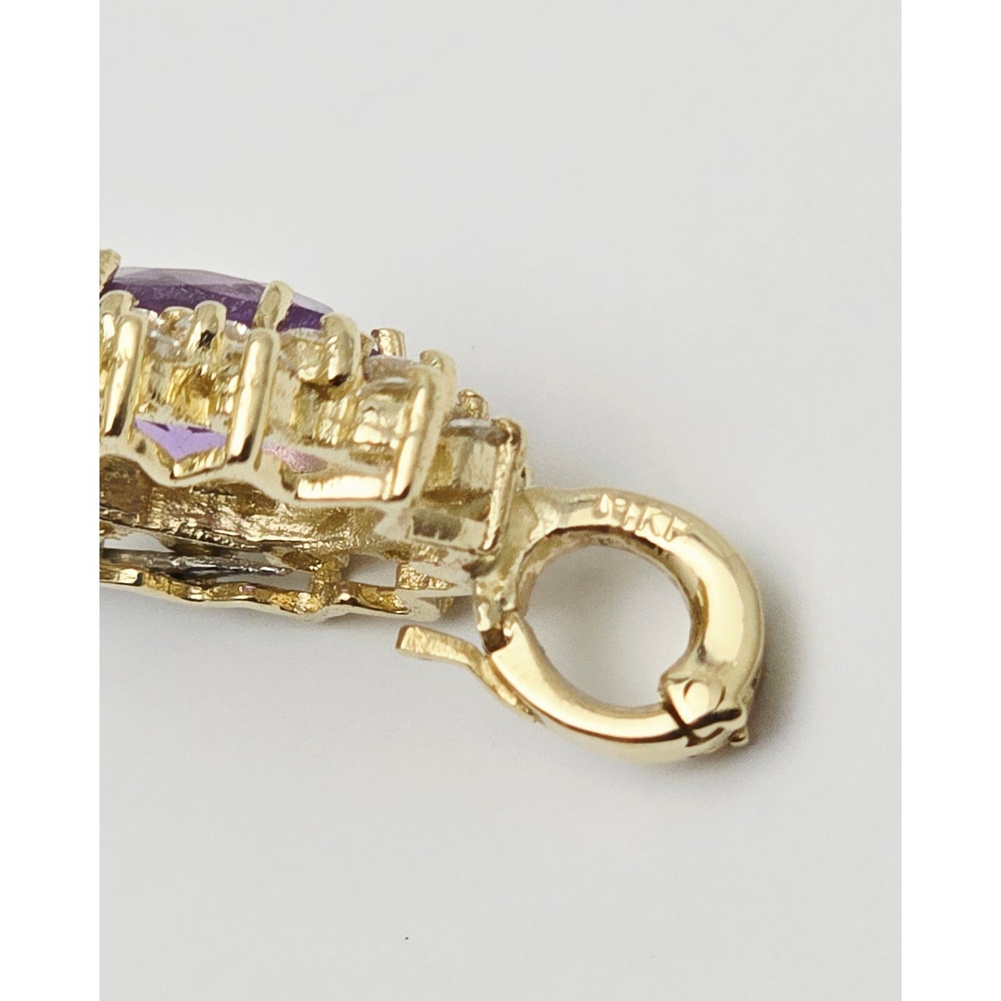 14K Yellow Gold Flower Halo Amethyst & Diamond Drop Charm Pendant