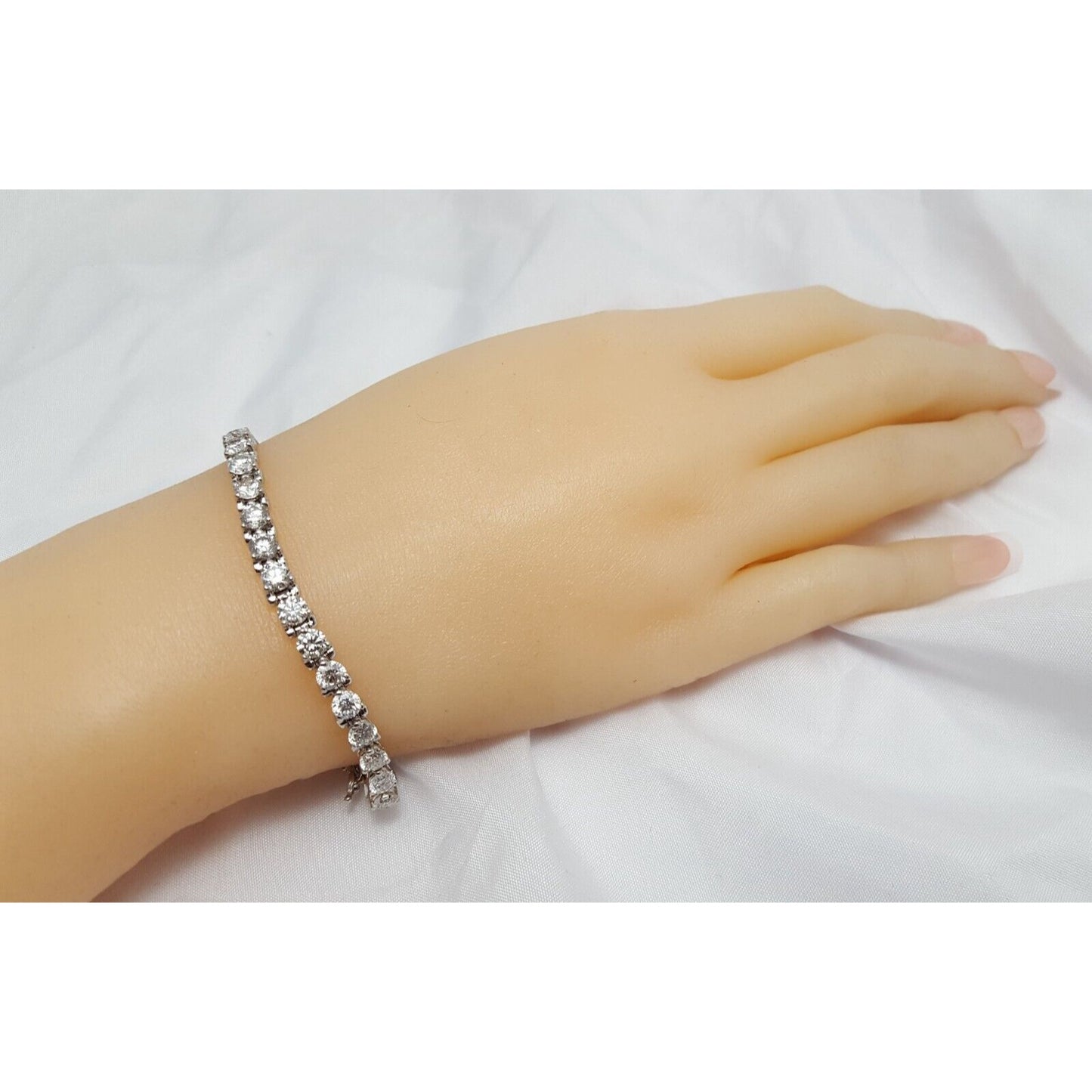 14K Solid White Gold Diamond Tennis Link Bracelet