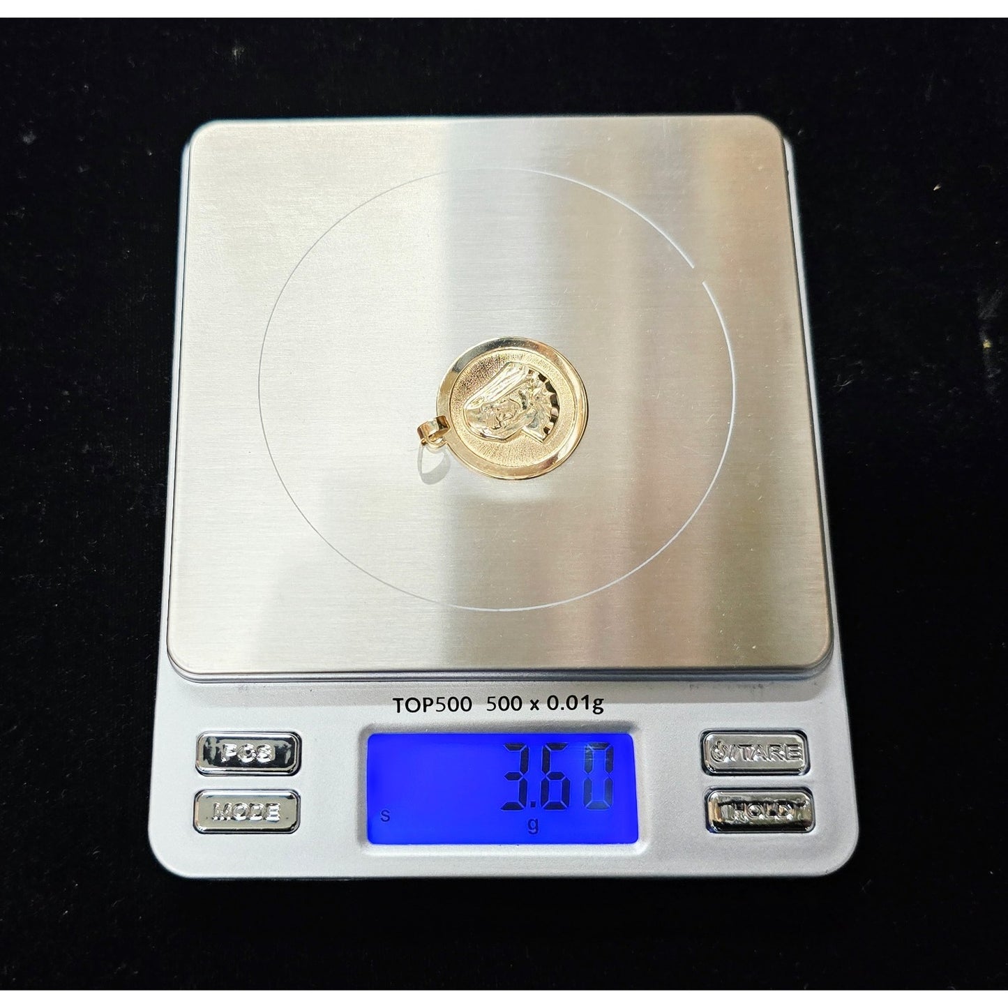14K Yellow Gold Religious Round Saint Mary Charm Pendant