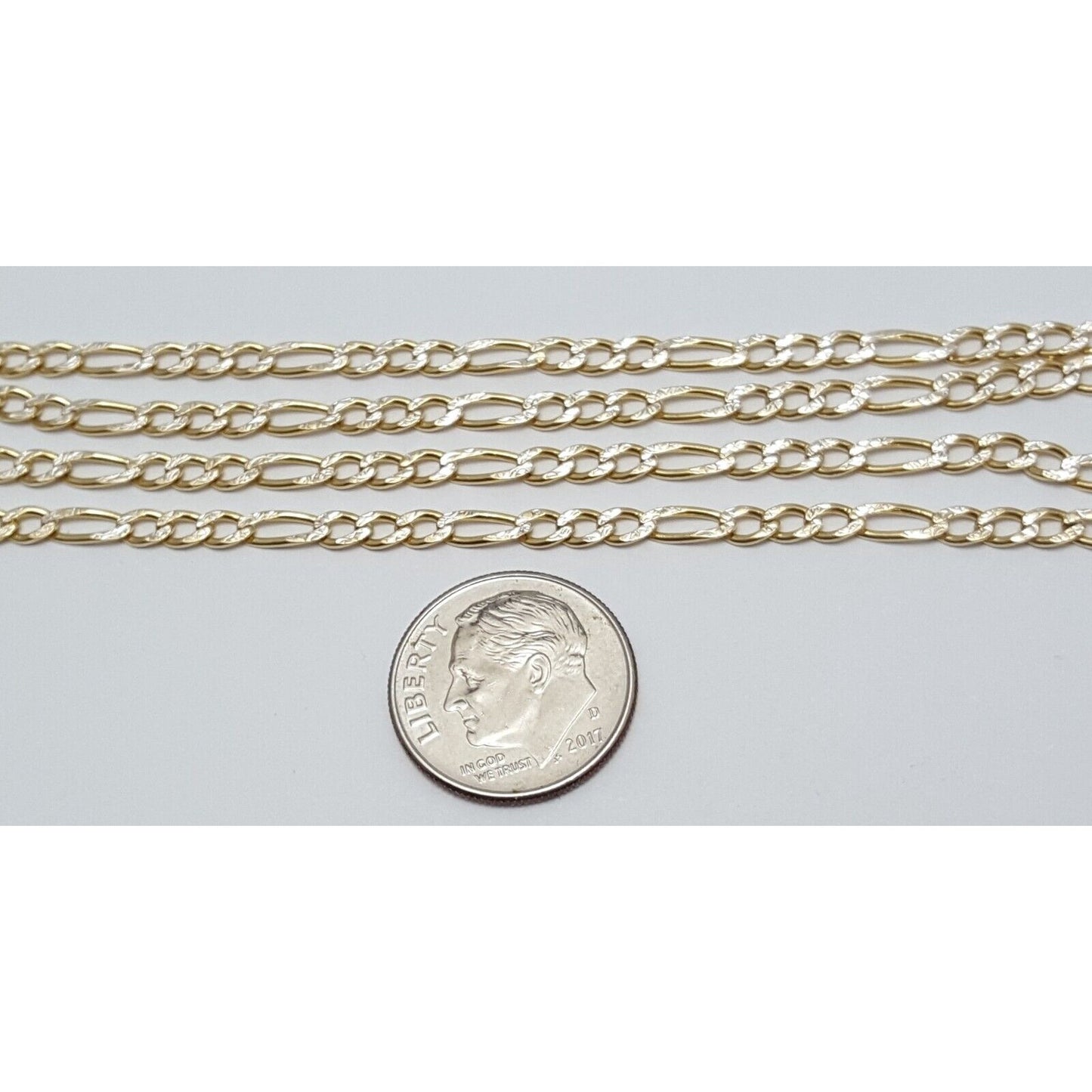 14K Two Tone Gold Diamond Cut Figaro Link Chain Necklace