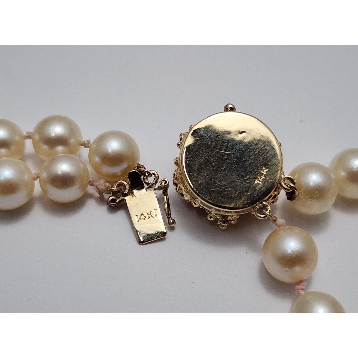 14K Yellow Gold Double Row Pearl, Garnet, Cameo & Jade Chain Necklace