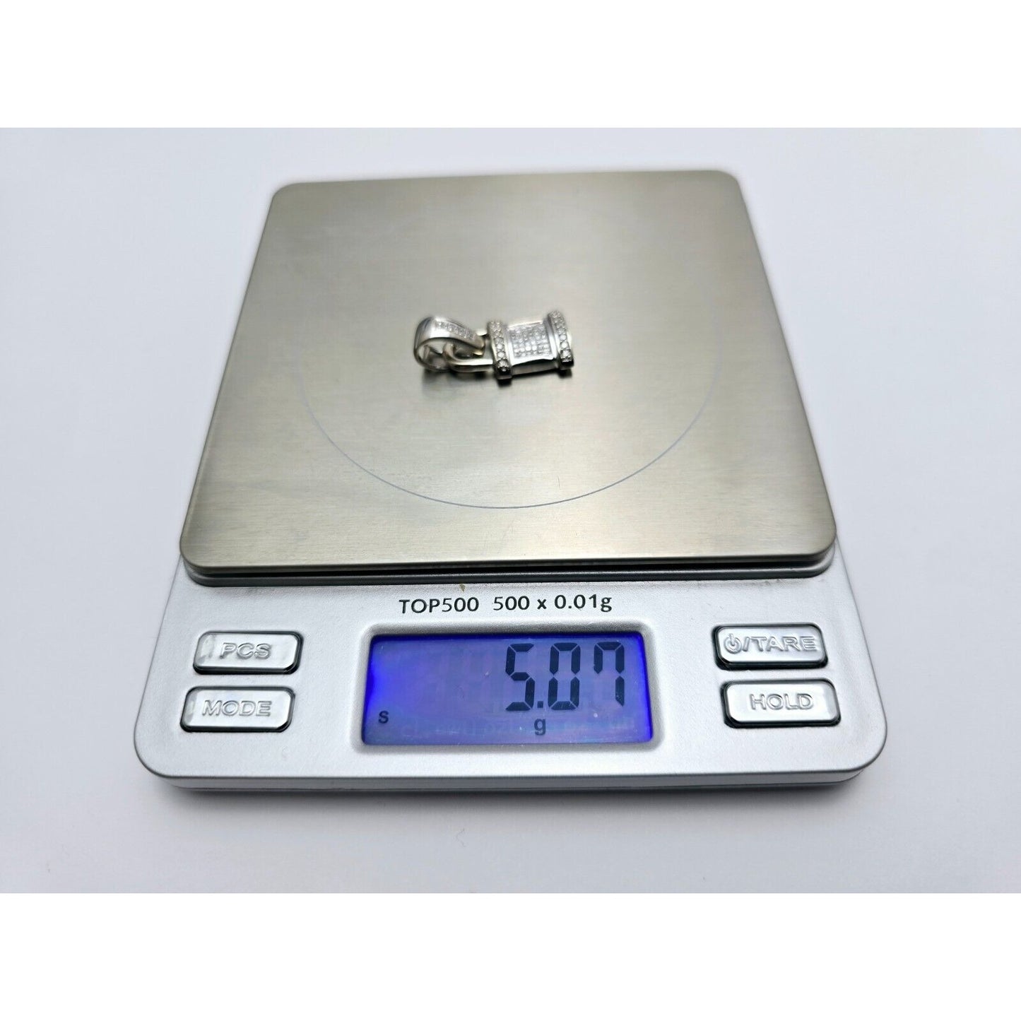 14K White Gold Diamond Dangle Drop Pad Lock Pendant Charm