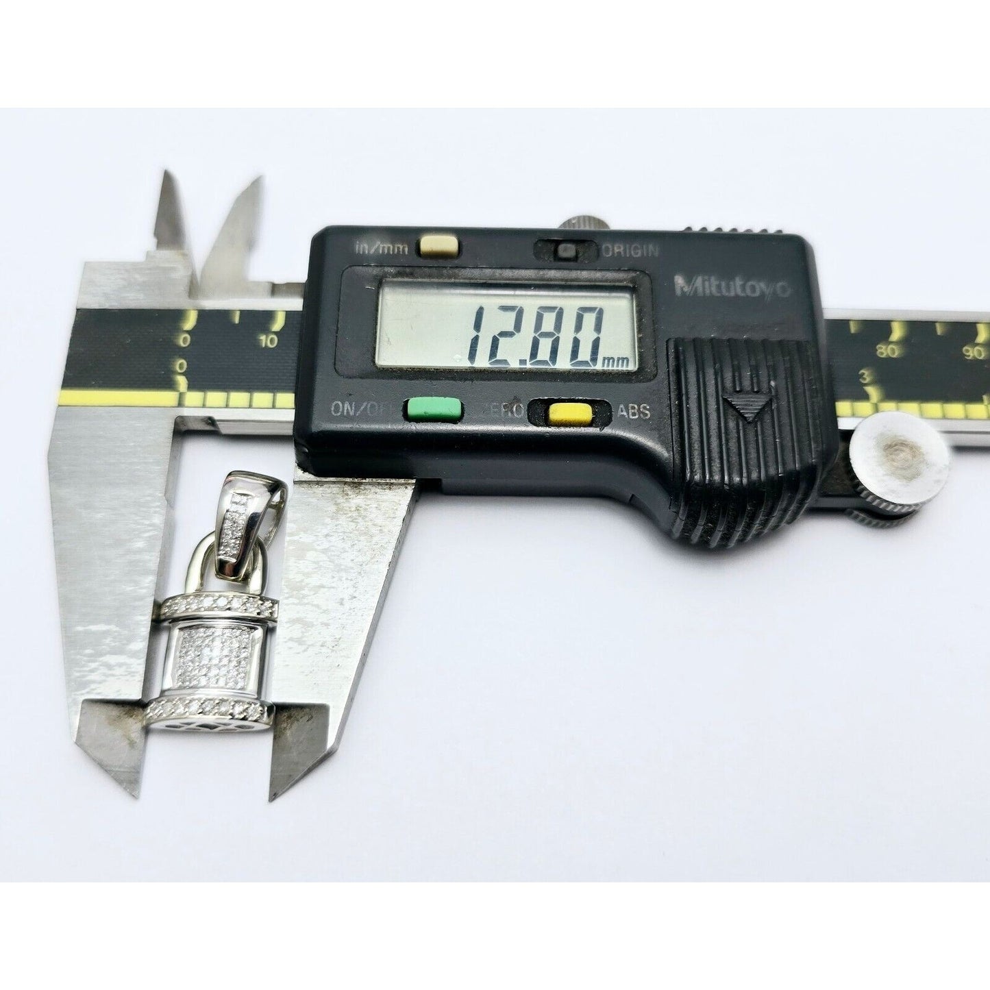 14K White Gold Diamond Dangle Drop Pad Lock Pendant Charm