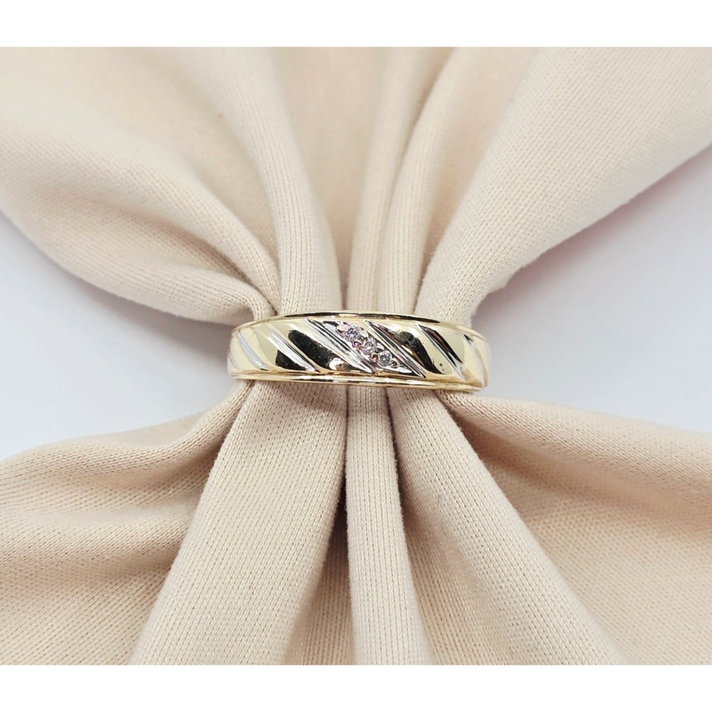 10K Two Tone Gold Diamond Wedding Band Ring