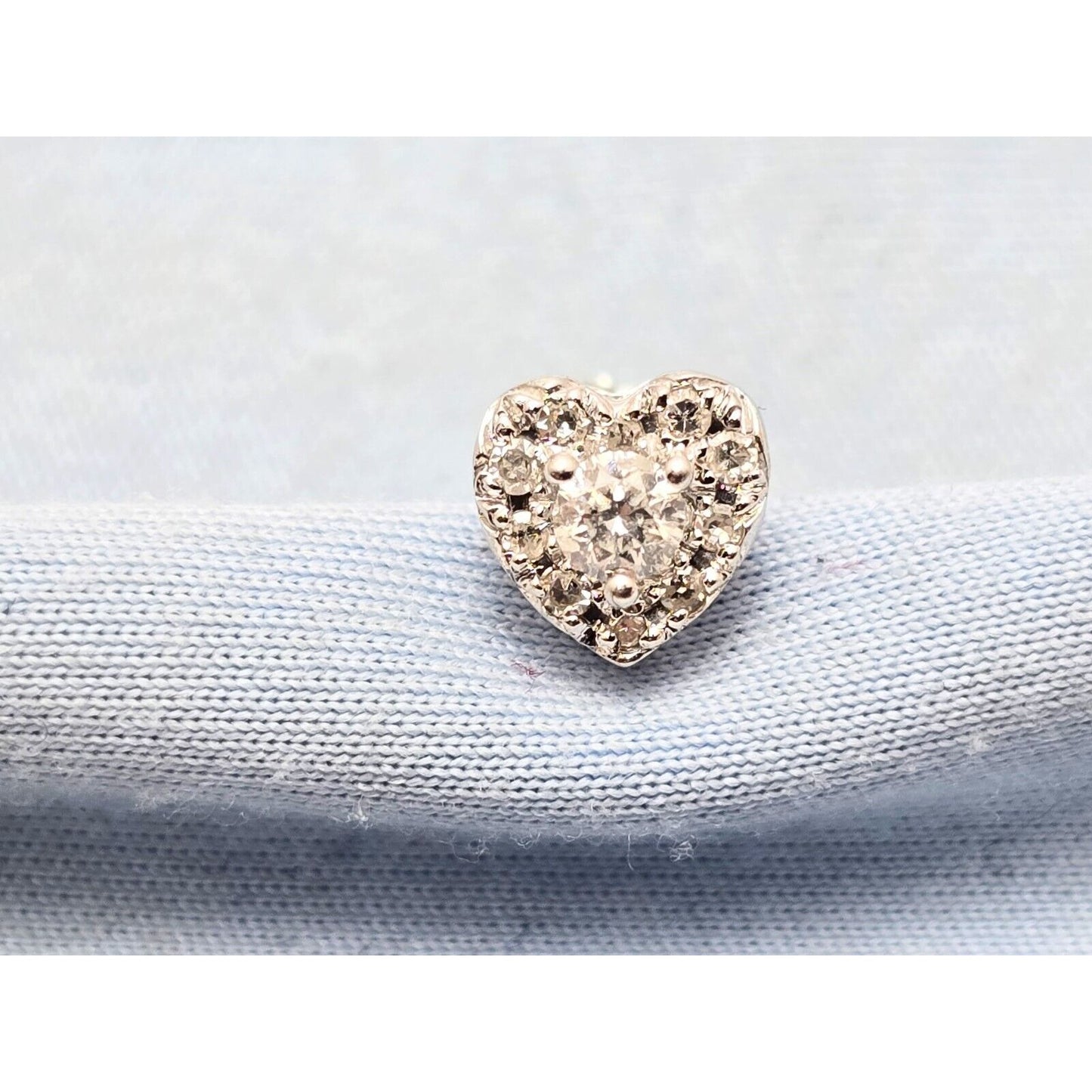Single 10K White Gold Heart Shaped Round Cut Diamond Stud Earring