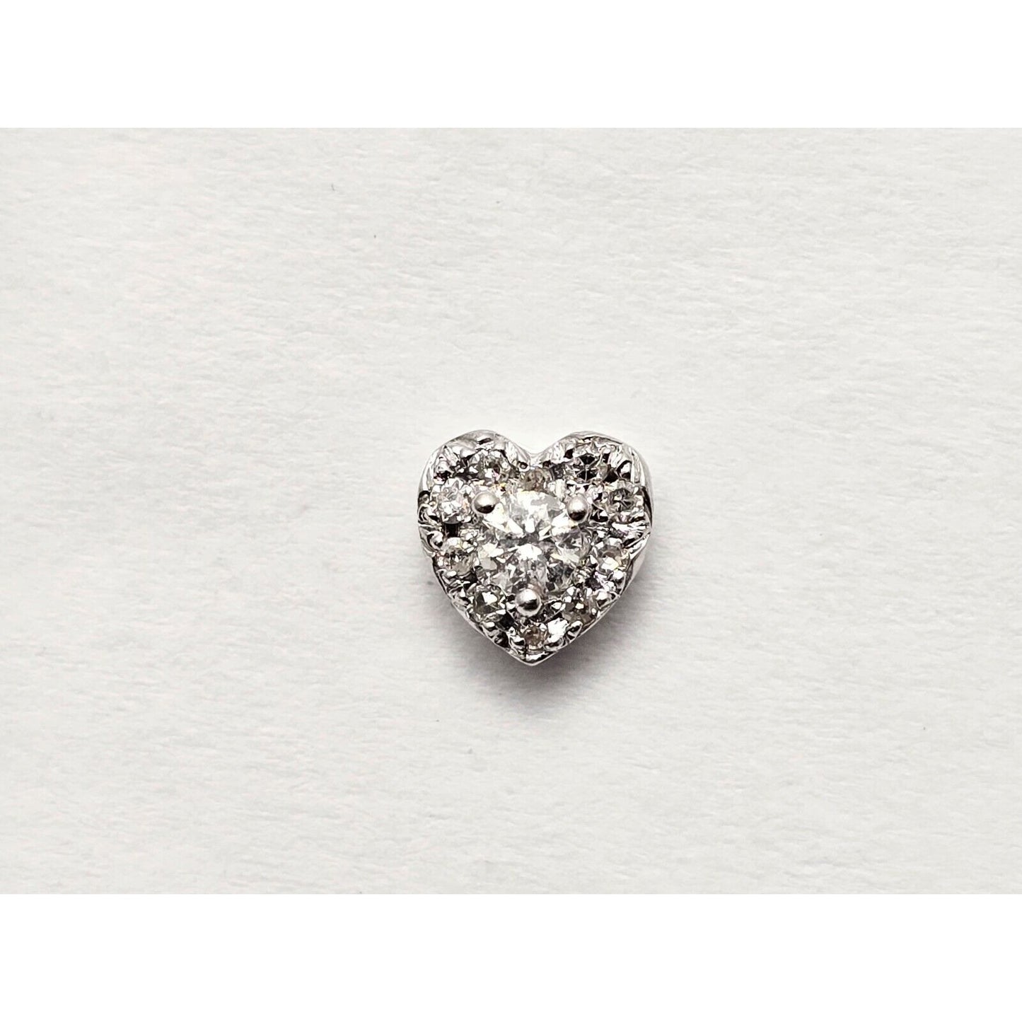 Single 10K White Gold Heart Shaped Round Cut Diamond Stud Earring