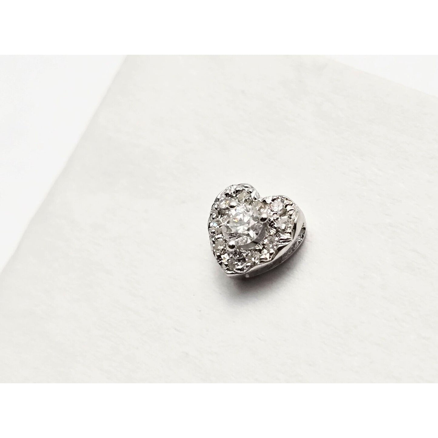 Single 10K White Gold Heart Shaped Round Cut Diamond Stud Earring