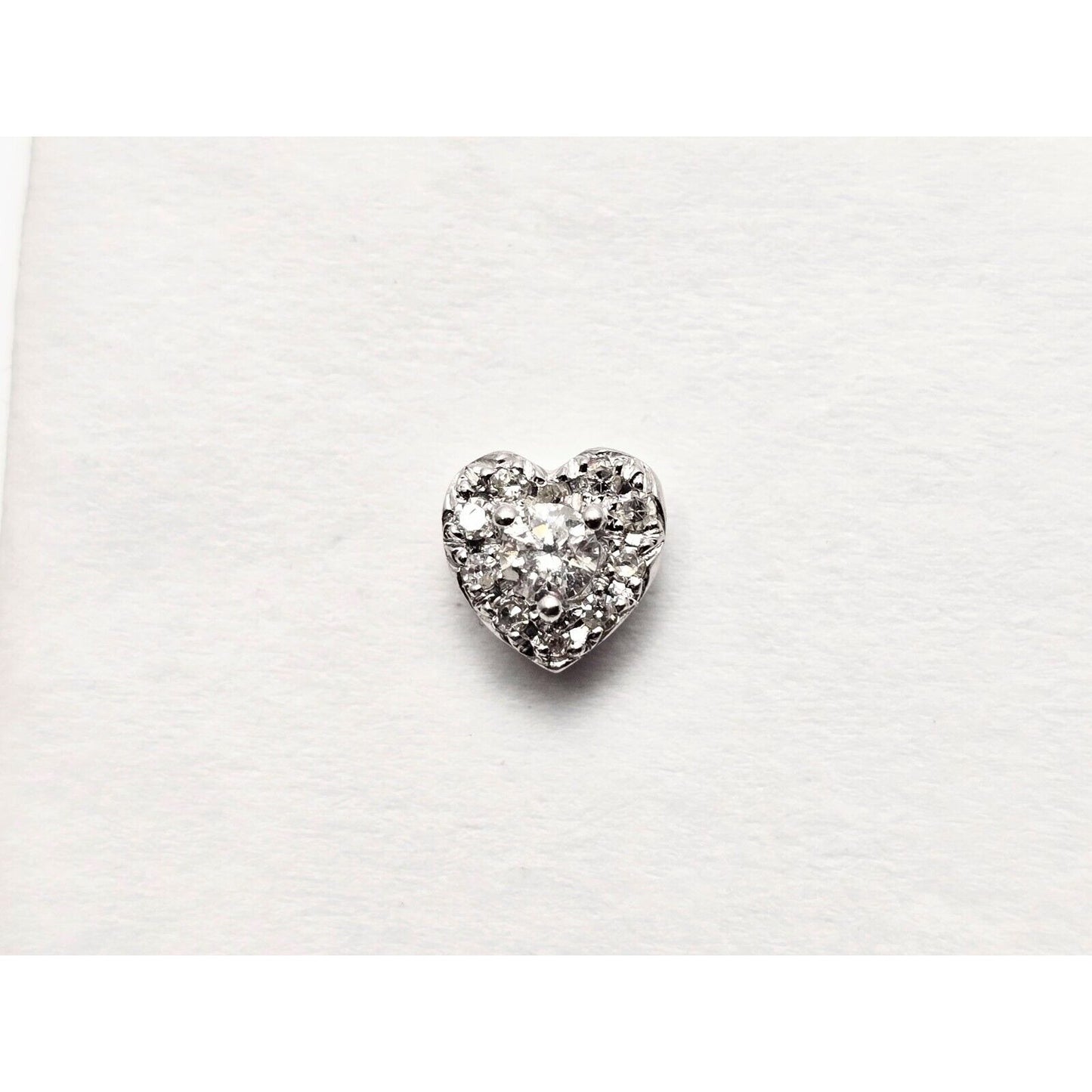 Single 10K White Gold Heart Shaped Round Cut Diamond Stud Earring