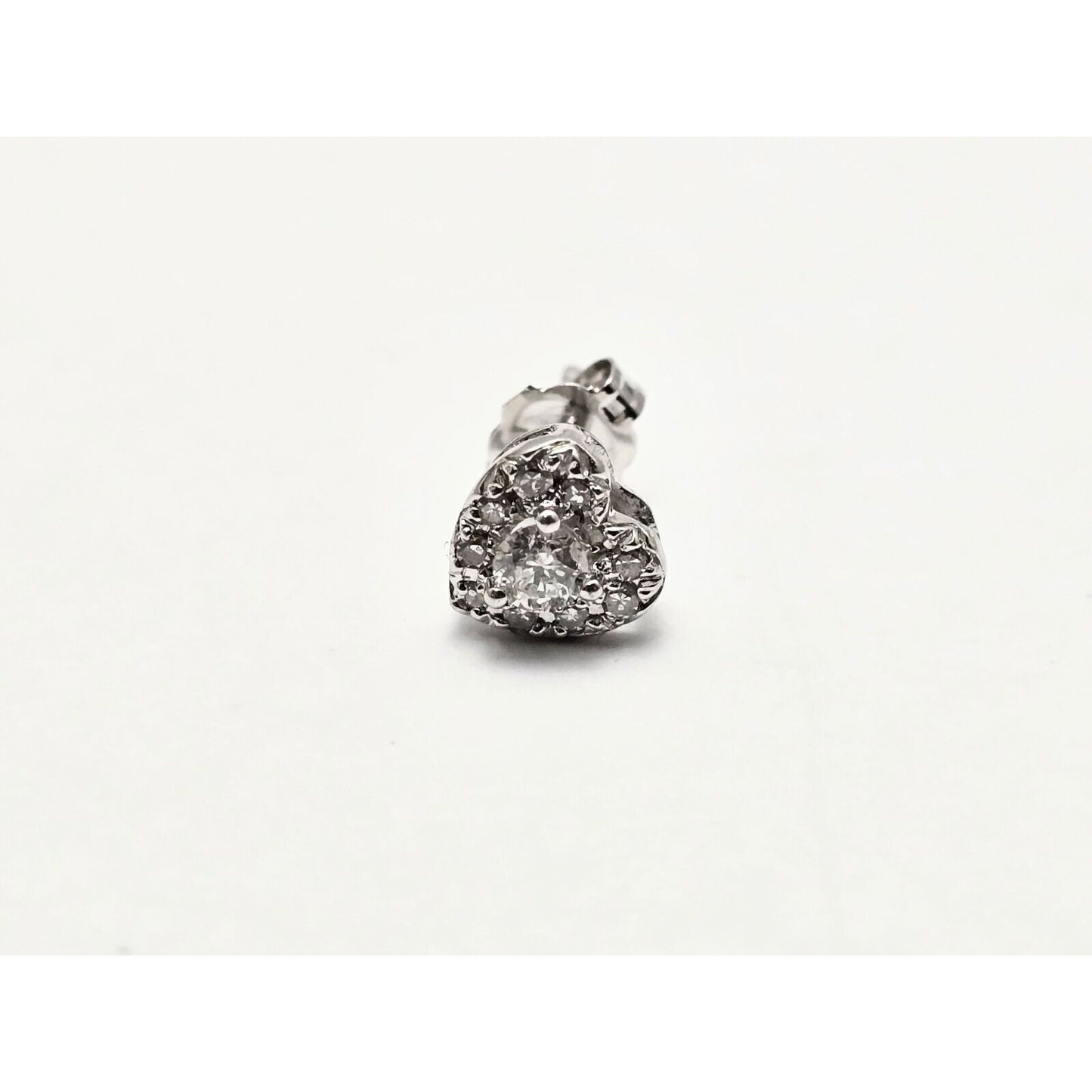 Single 10K White Gold Heart Shaped Round Cut Diamond Stud Earring