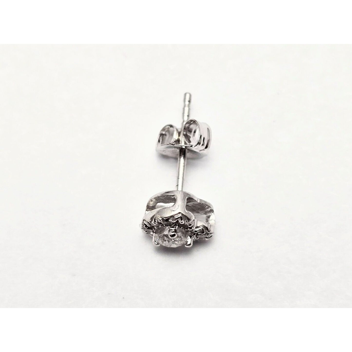 Single 10K White Gold Heart Shaped Round Cut Diamond Stud Earring