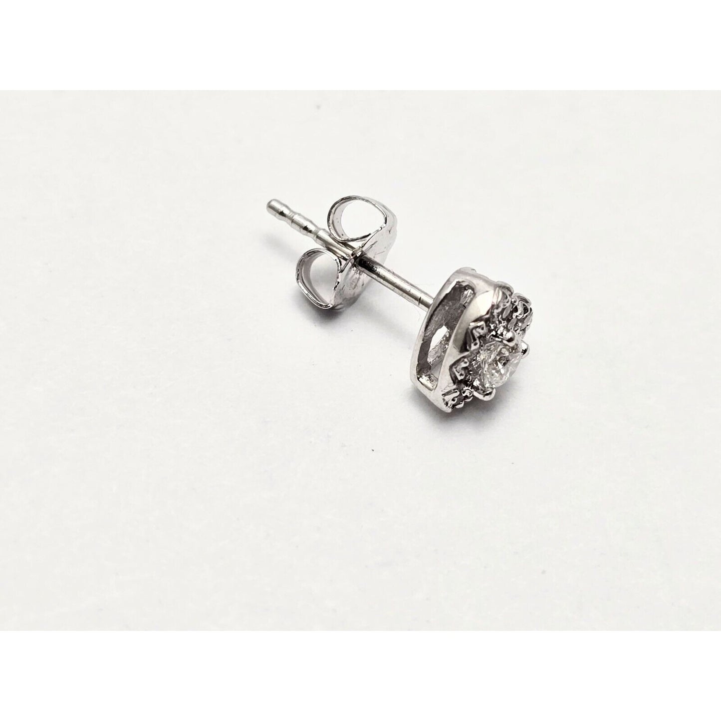Single 10K White Gold Heart Shaped Round Cut Diamond Stud Earring