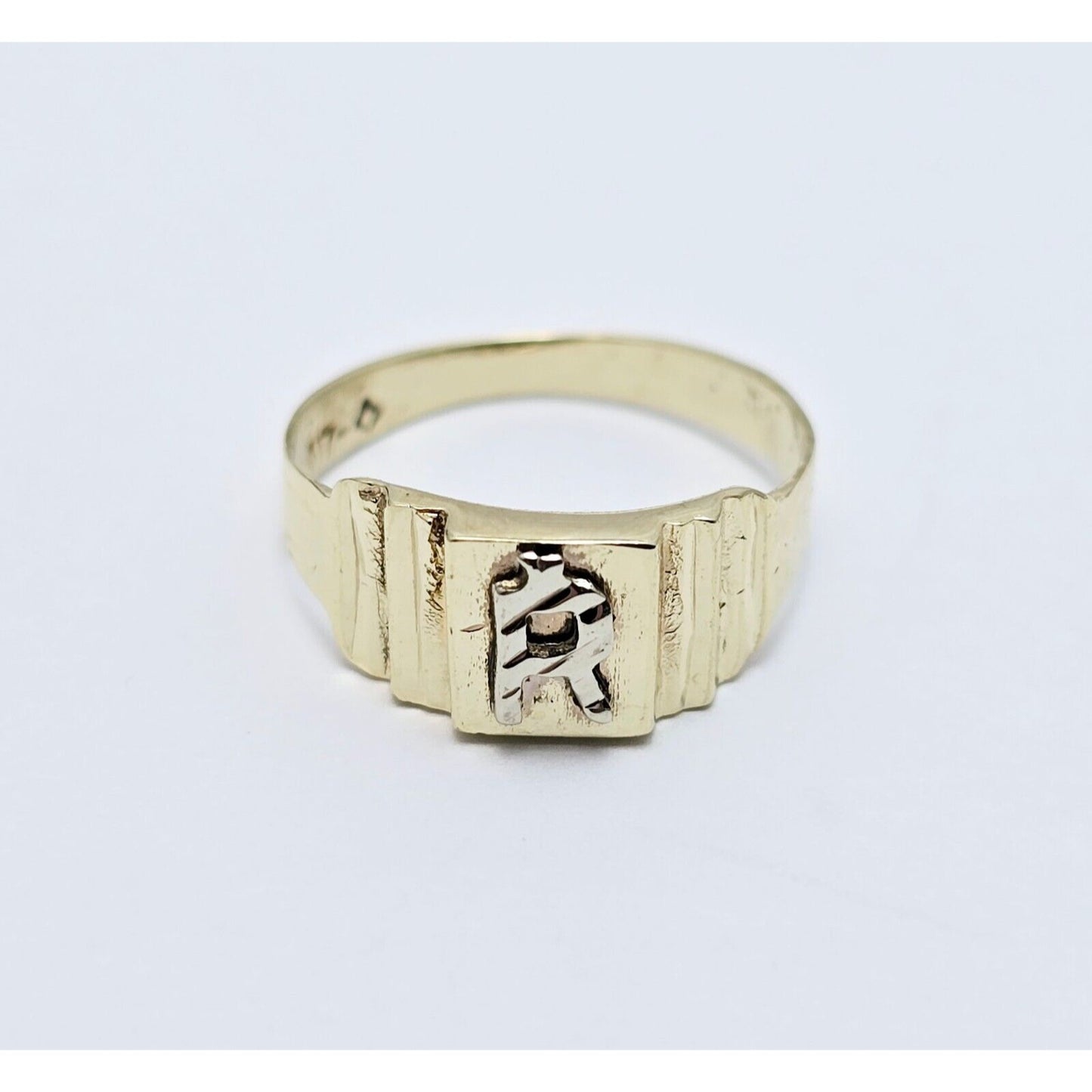 10K Two Tone Gold Initial "R" Toe or Baby Ring