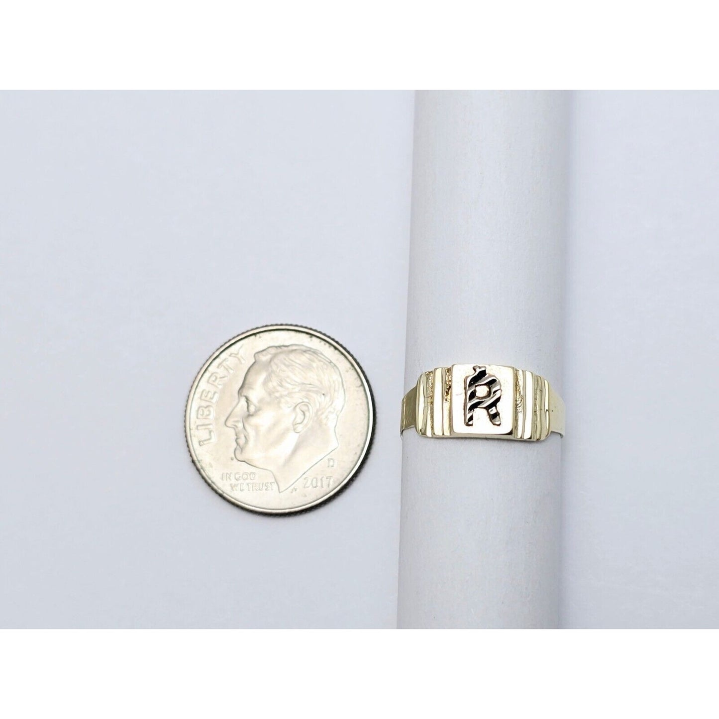 10K Two Tone Gold Initial "R" Toe or Baby Ring